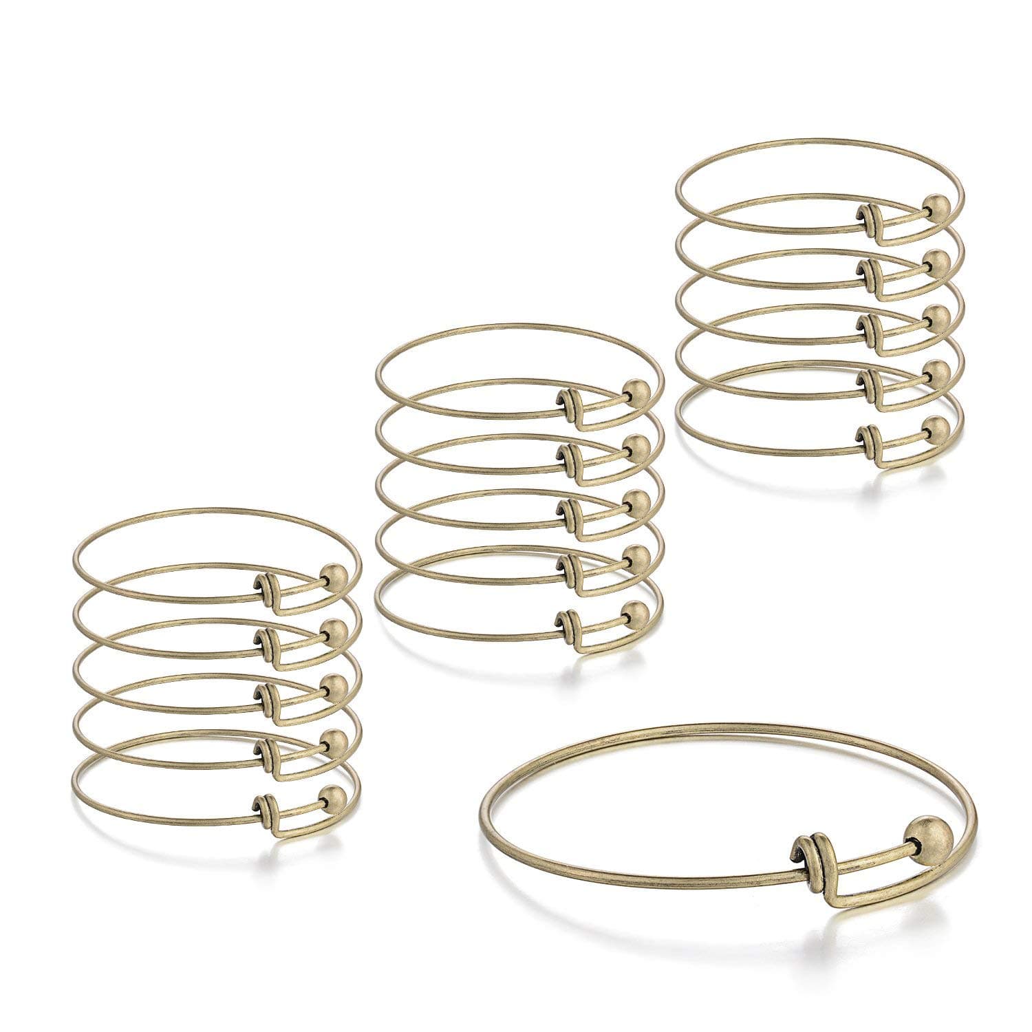 Adjustable Wire Blank Bangle Bracelet for Mens DIY Jewelry Making,2.6 Inch,Antique Brass,15 pcs/Pack