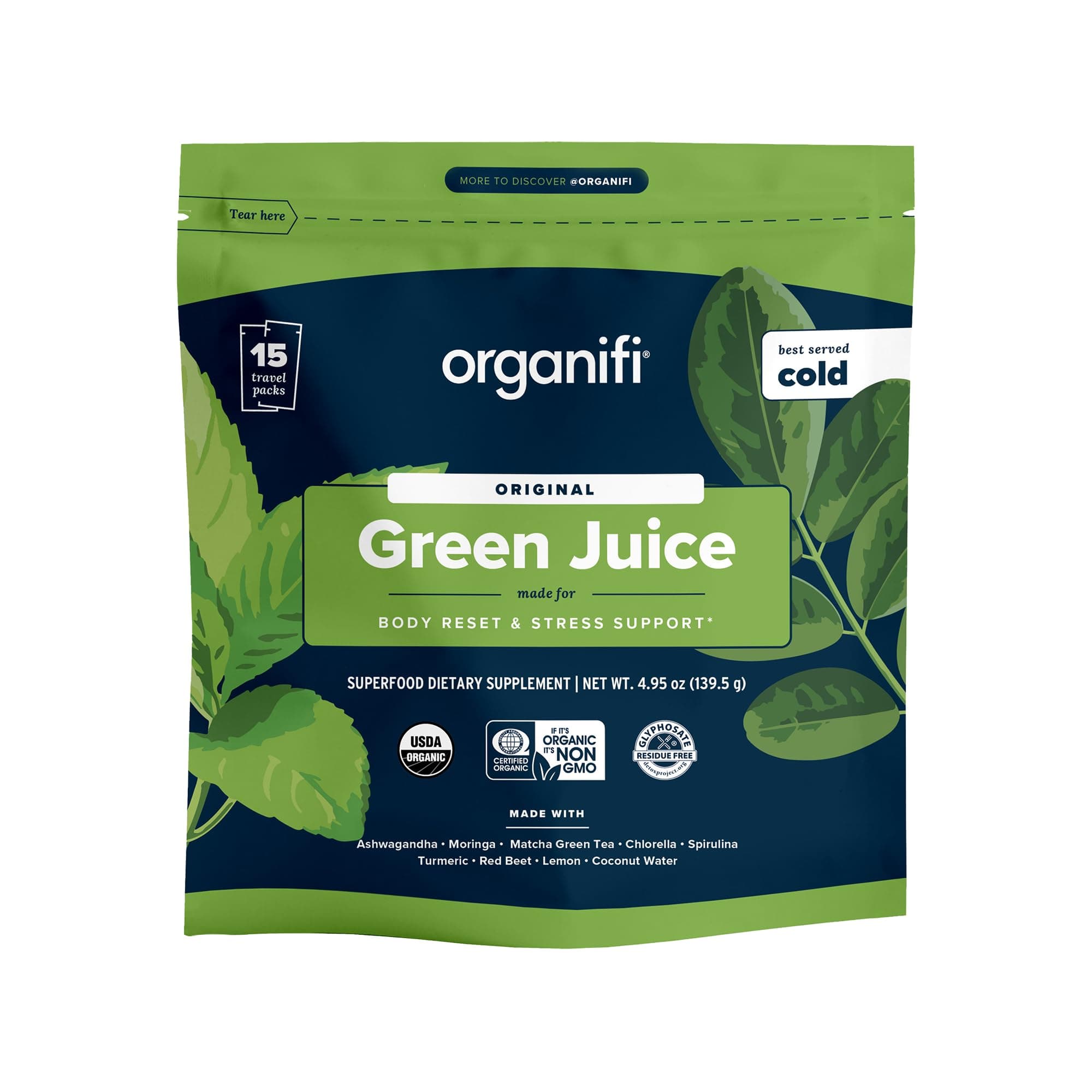 Organifi: GO Packs - Green Juice - Organic Superfood Supplement Powder - 14 Servings - Organic Vegan Greens - Hydrates and Revitalizes
