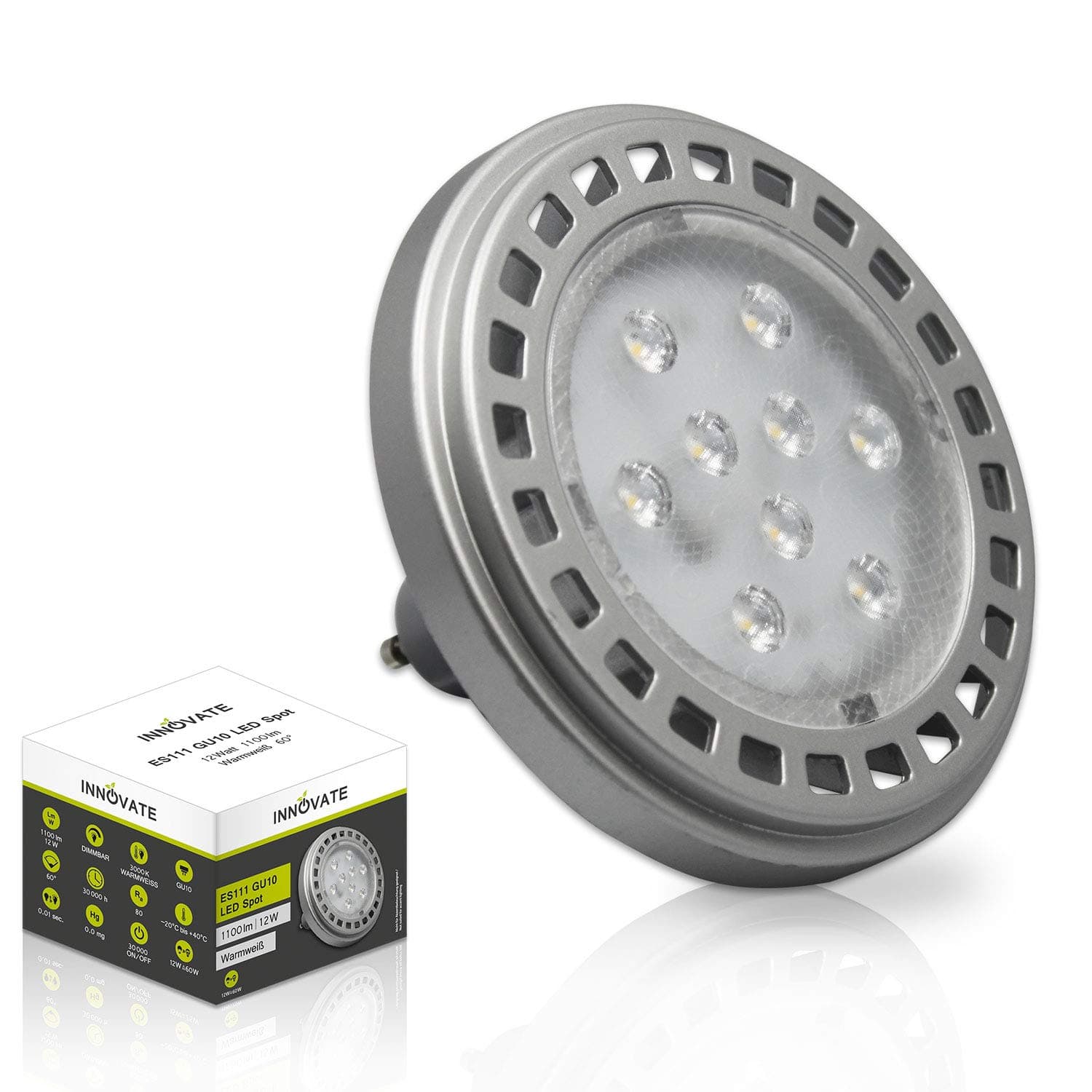 INNOVATE ES111 / QRB11, ES111/QRB111 GU10 Spot, 12W, 60°, warmweiss, dimmbar, GU10, 12.00 wattsW, 230.00 voltsV [Energy Class A]