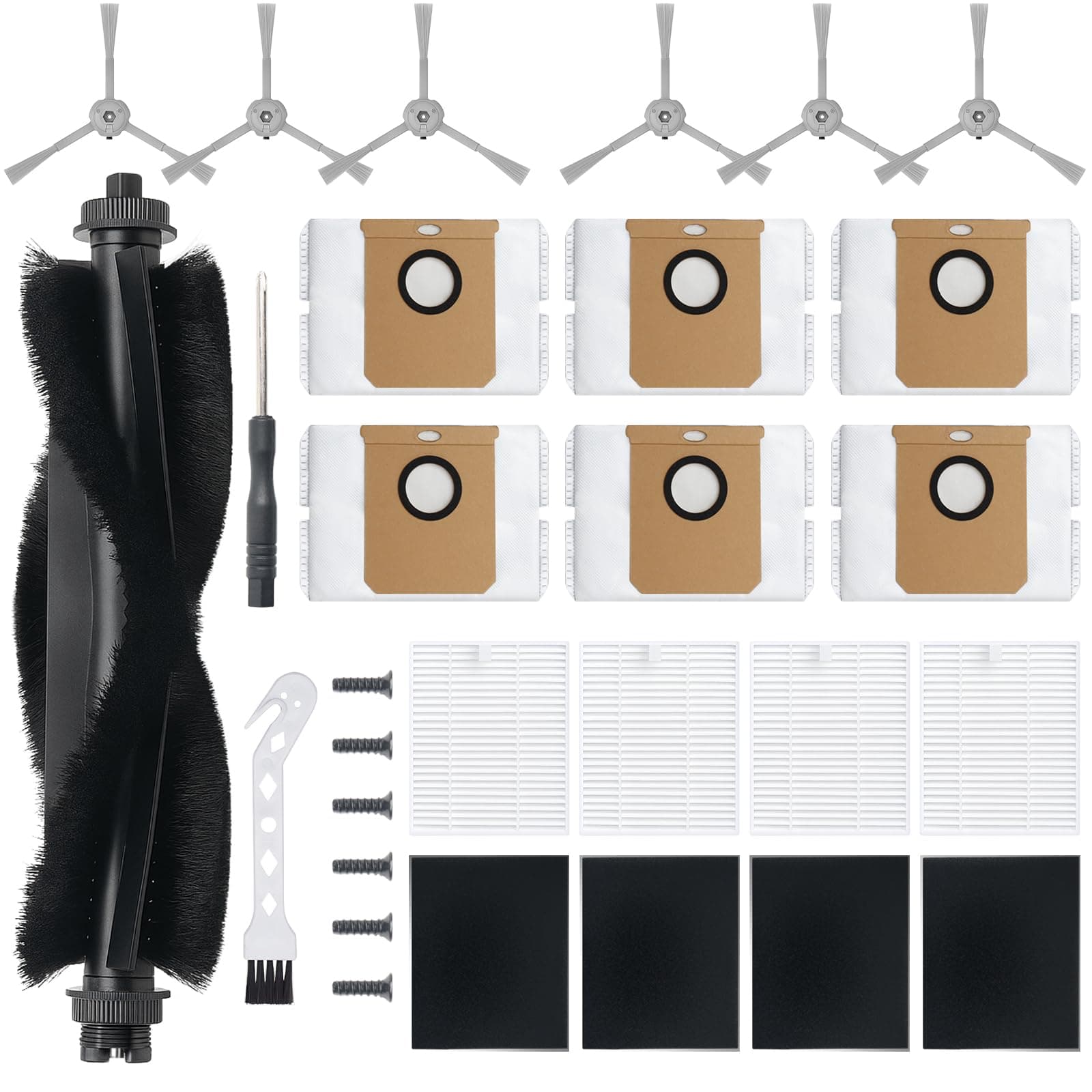 19Pack Replacement Parts Accessories for Eufy L60/L60 Hybrid/L60/L50 Series Robot Vacuums Kit, 1 Main Roller Brush, 4 Hepa Filters, 6 Side Brushes, 6 Dust Bags, 1 Screwdriver, 1 Clean Tool