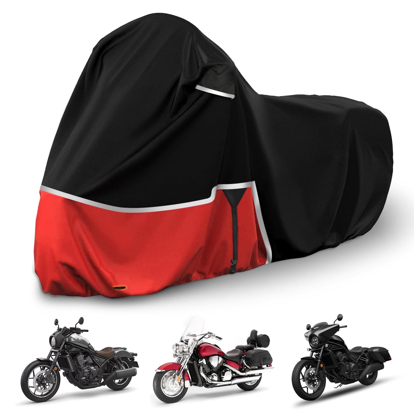 Waterproof Motorcycle Cover Replace for Honda Rebel 300 500 1100 and Shadow 750/ Vtx 1300 /Fury, 420D Oxford Cloth Motorcycle Cover for Snow Rain Dust Protection