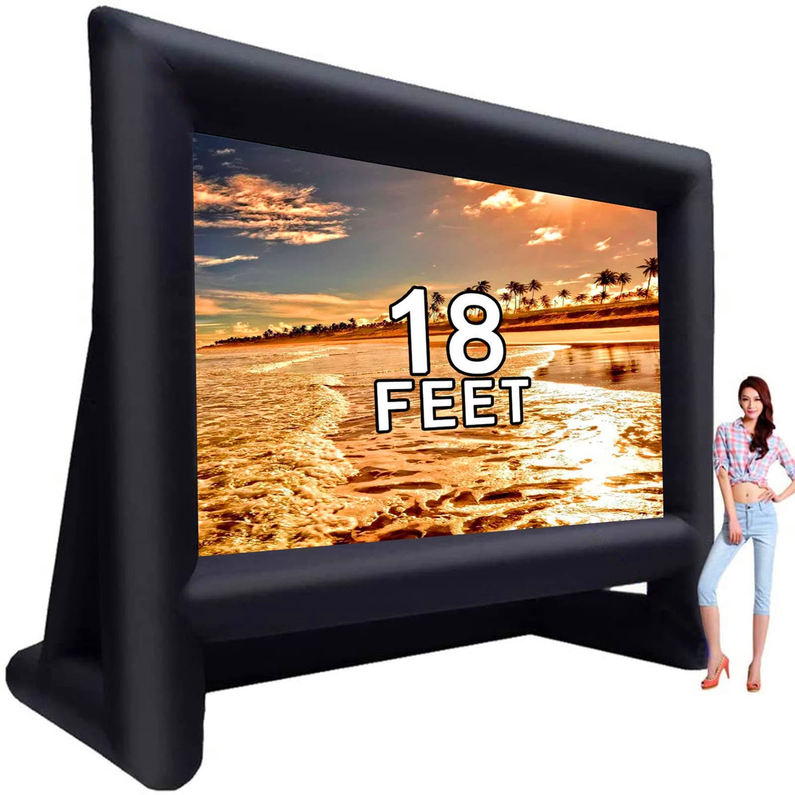 18 feet Inflatable Outdoor Projector Movie Screen - Package with Rope, Blower, Tent Stakes - Portable, Great for Outdoor and Indoor Party Watch Movies