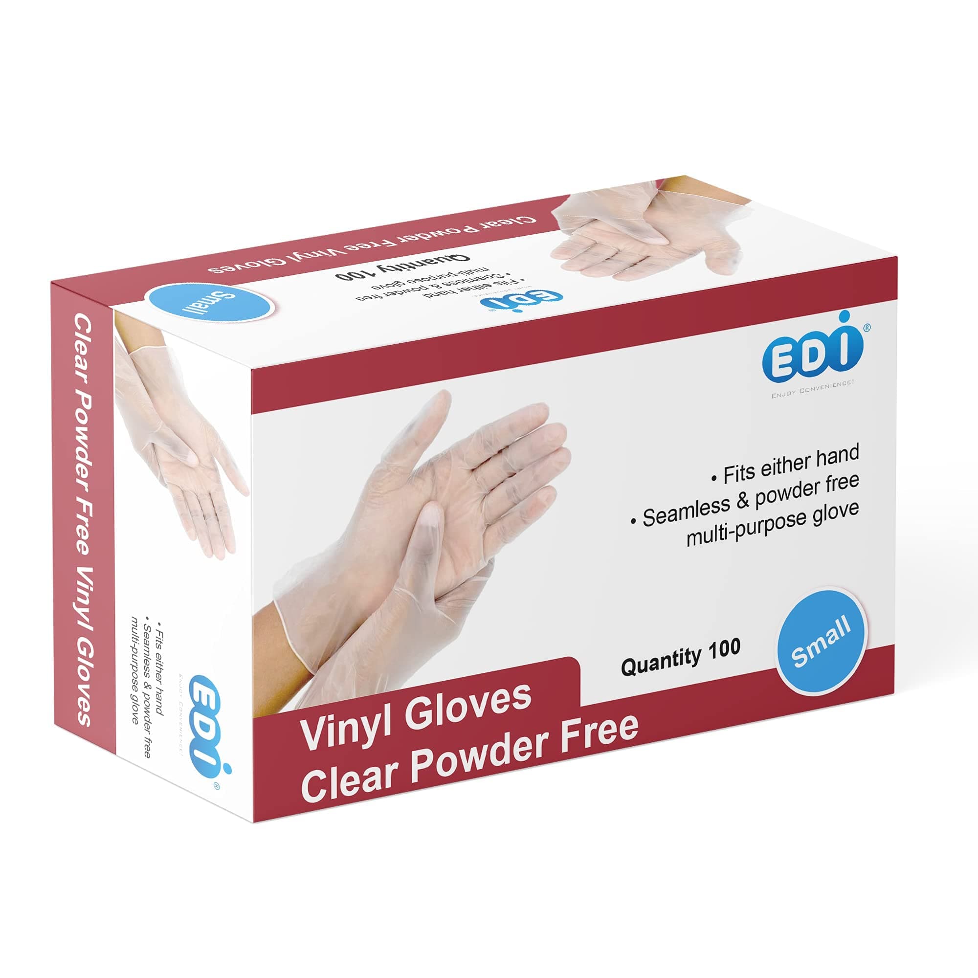 EDI Disposable Vinyl Gloves (Clear) - Powder-Free, Latex-Free