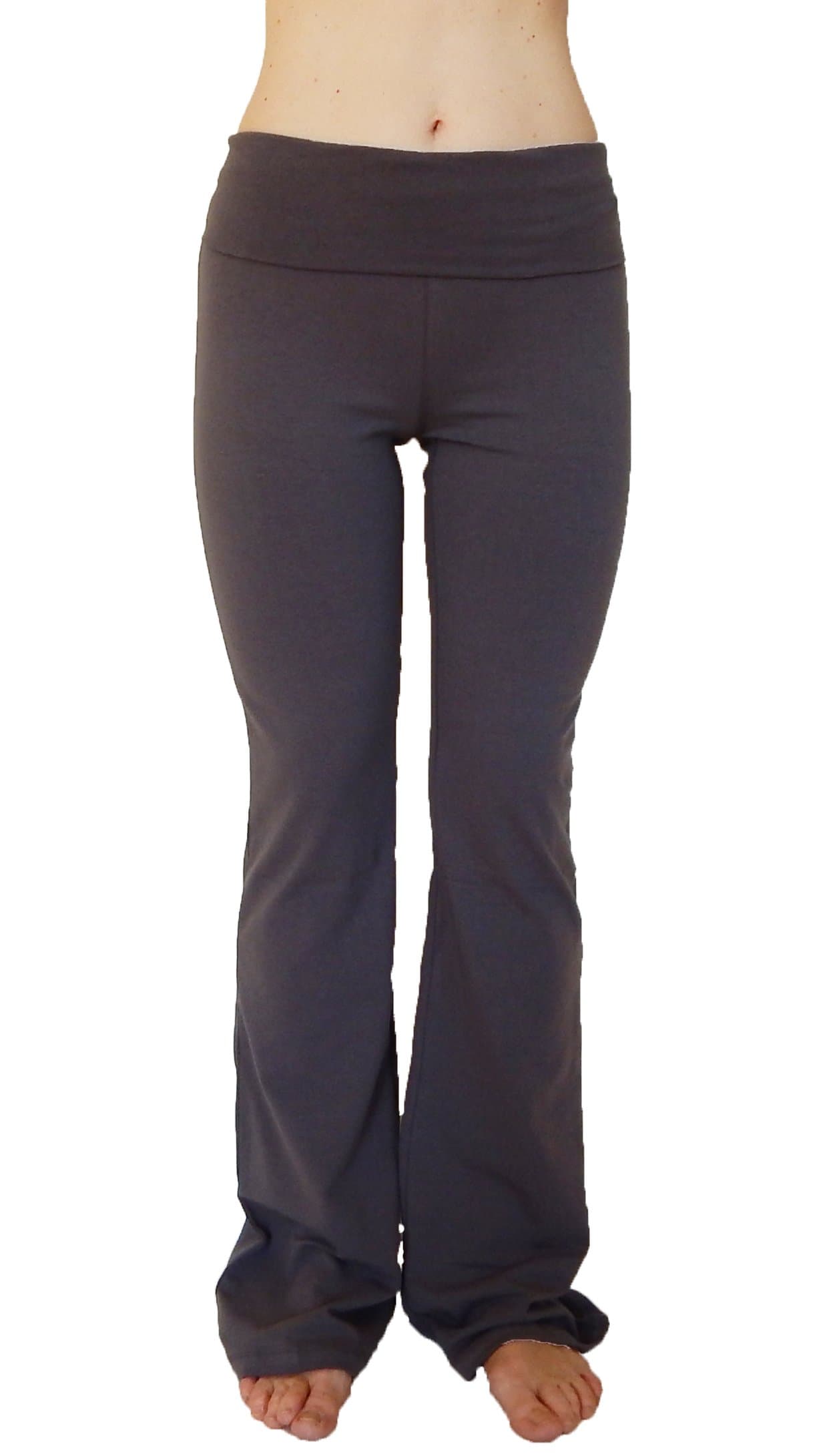 LA Base Women's Long Yoga Pants With Fold Down Waist-Charcoal Gray-Medium