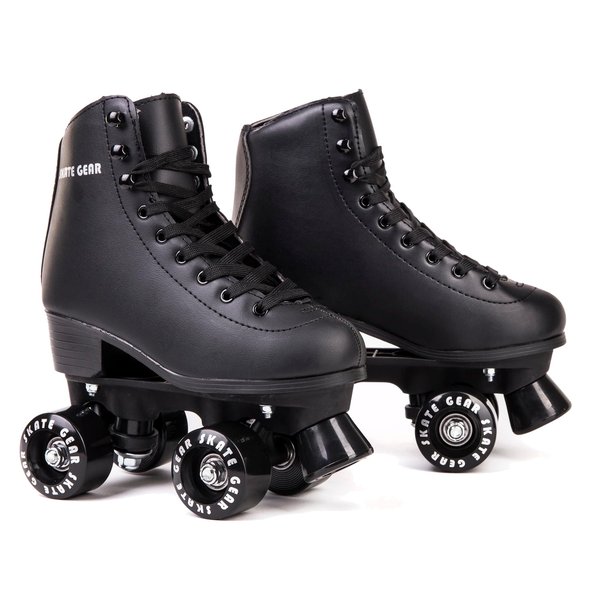 Skate Gear Extra Support Quad Roller Skates for Kids and Adults (Black, Youth 1)