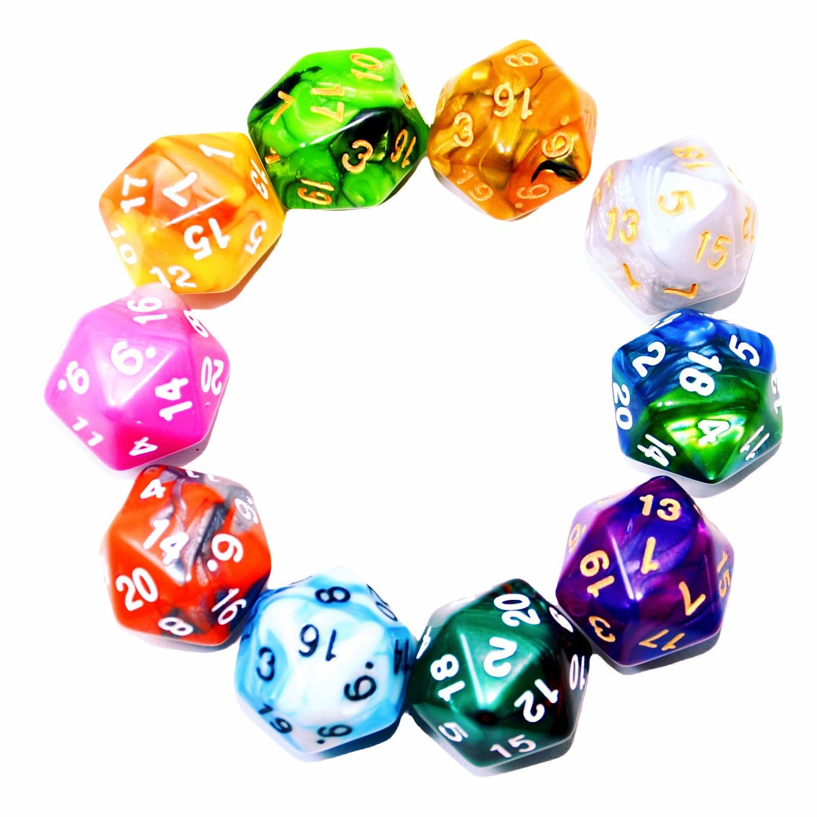 SmartDealsPro 10-Pack 20 Sided Dice D20 Polyhedral Dice for DND RPG MTG Table Game (Double Color)