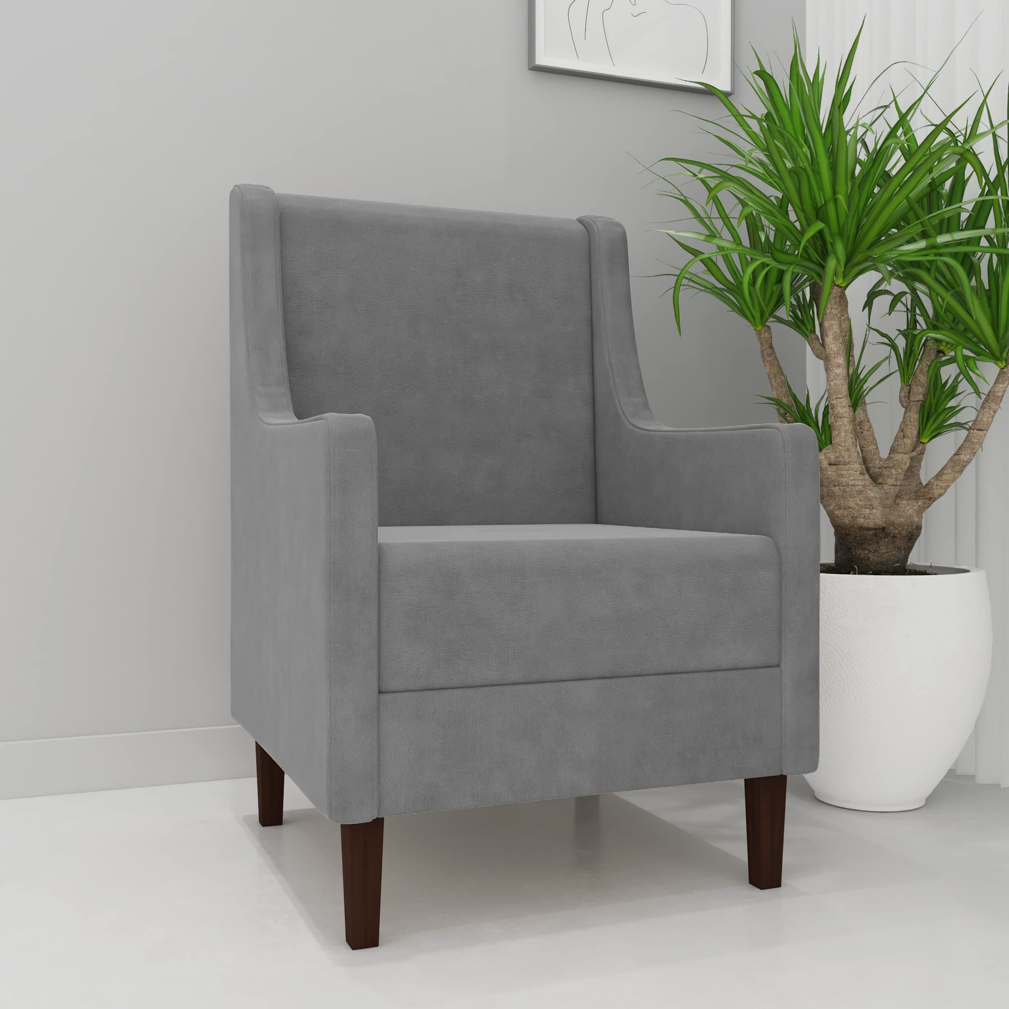 PARTH DESIGNS Rosewood and Velvet Mediterranean Arm Chair for Living Room, Outdoor, Balcony(Grey)