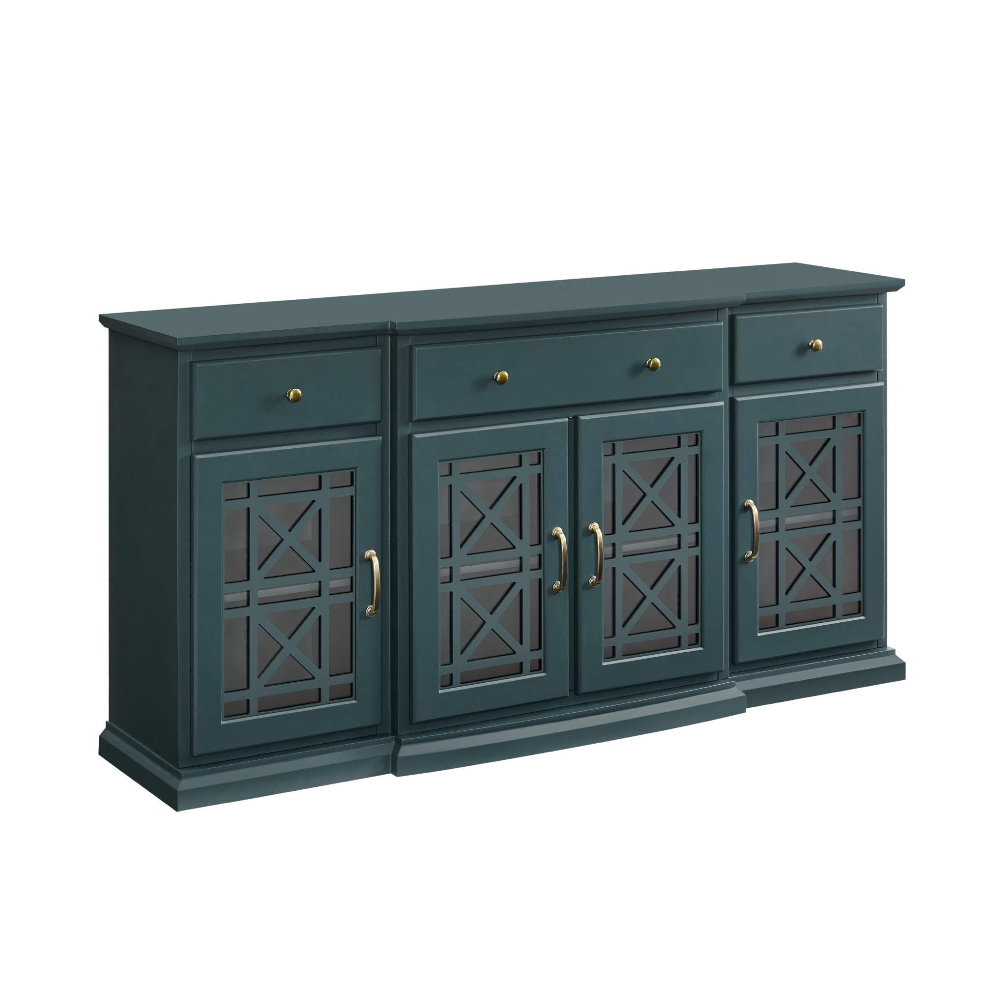 Modern Wood Glass Door Buffet Sideboard Living Room Entryway Serving Storage Cabinet Doors Dining Room Console, 60 Inch, Dark Teal