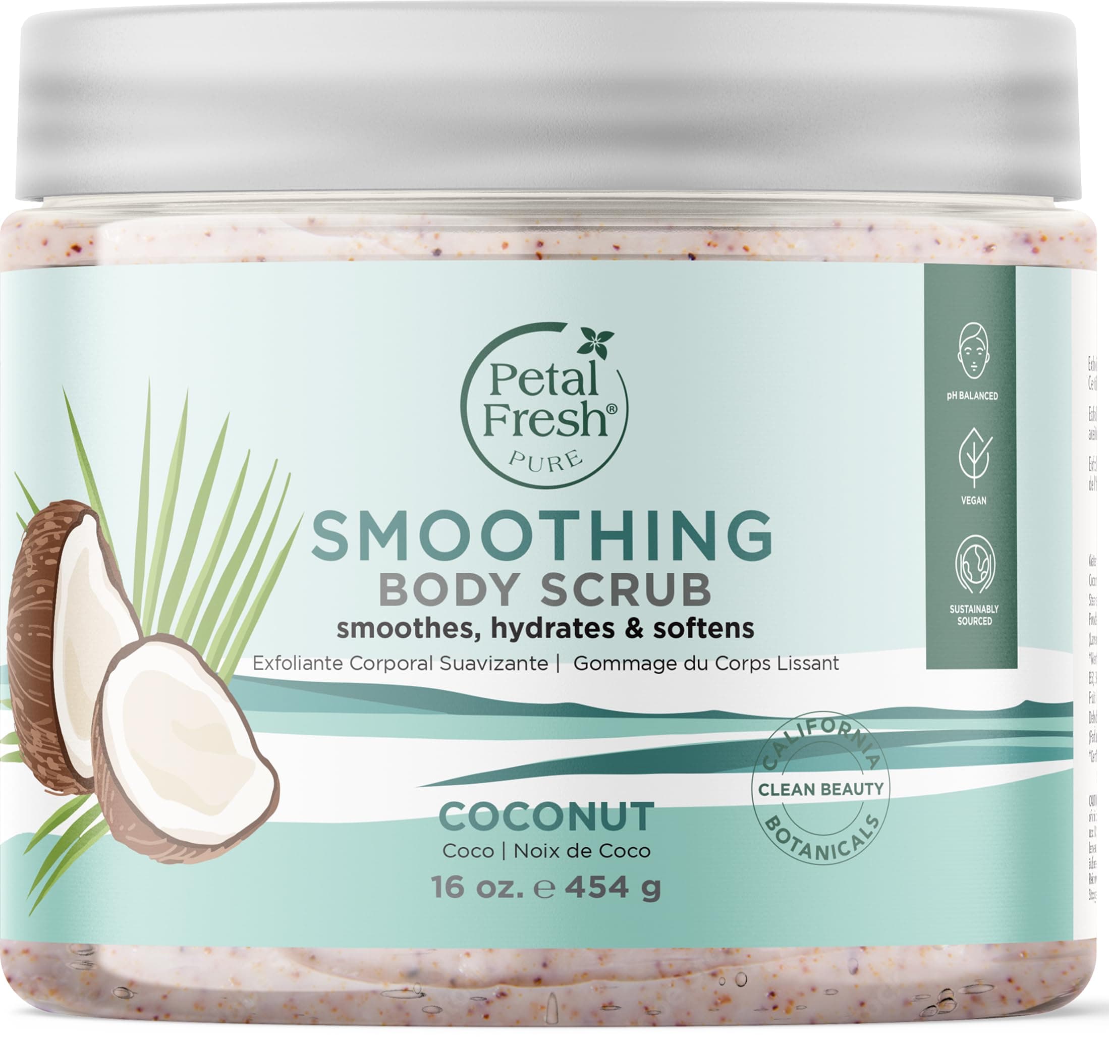 Petal Fresh Smoothing Coconut Body Scrub | To Naturally Hydrate & Soften Skin | Gently Exfoliating Daily Skincare | Vegan & Cruelty Free | 16 oz, 473 Ml