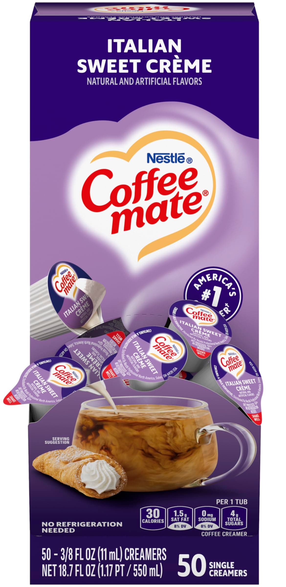 Coffee-mate 84652 Liquid Coffee Creamer, Italian Sweet Creme, 0.375 oz Cups (Box of 50)