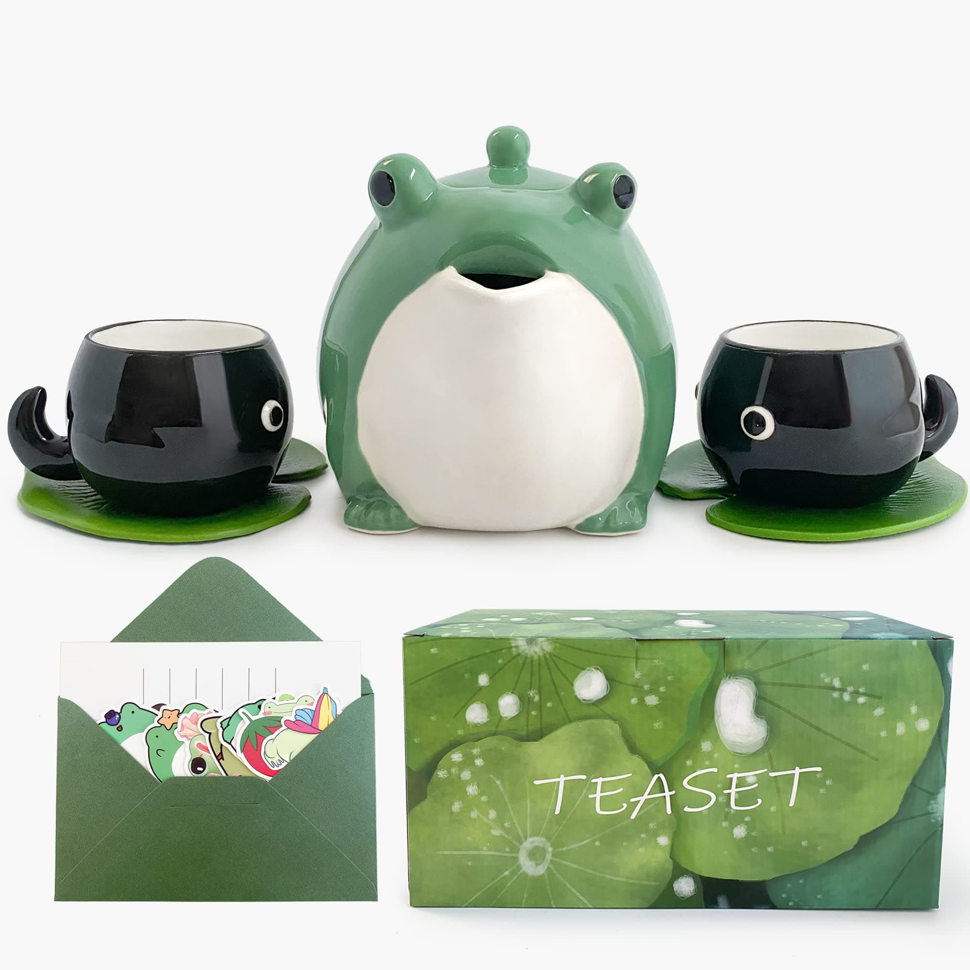 Frog teapot Teacup, frog tea set, cute teapot gift, Tea Service Set Ceramic Tea Pot Send exquisite frog stickers