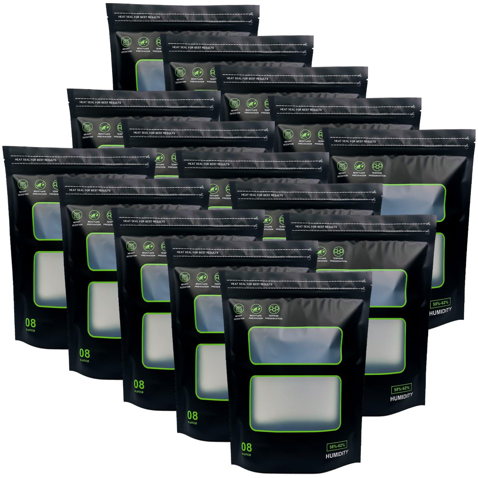 15Pcs 1/2 LB Storage Terp Bags 58%-62% RH 2-Way Humidity Control Bags for Curing & Storage Resealable Humidity Bags (8oz, 1/2lb)