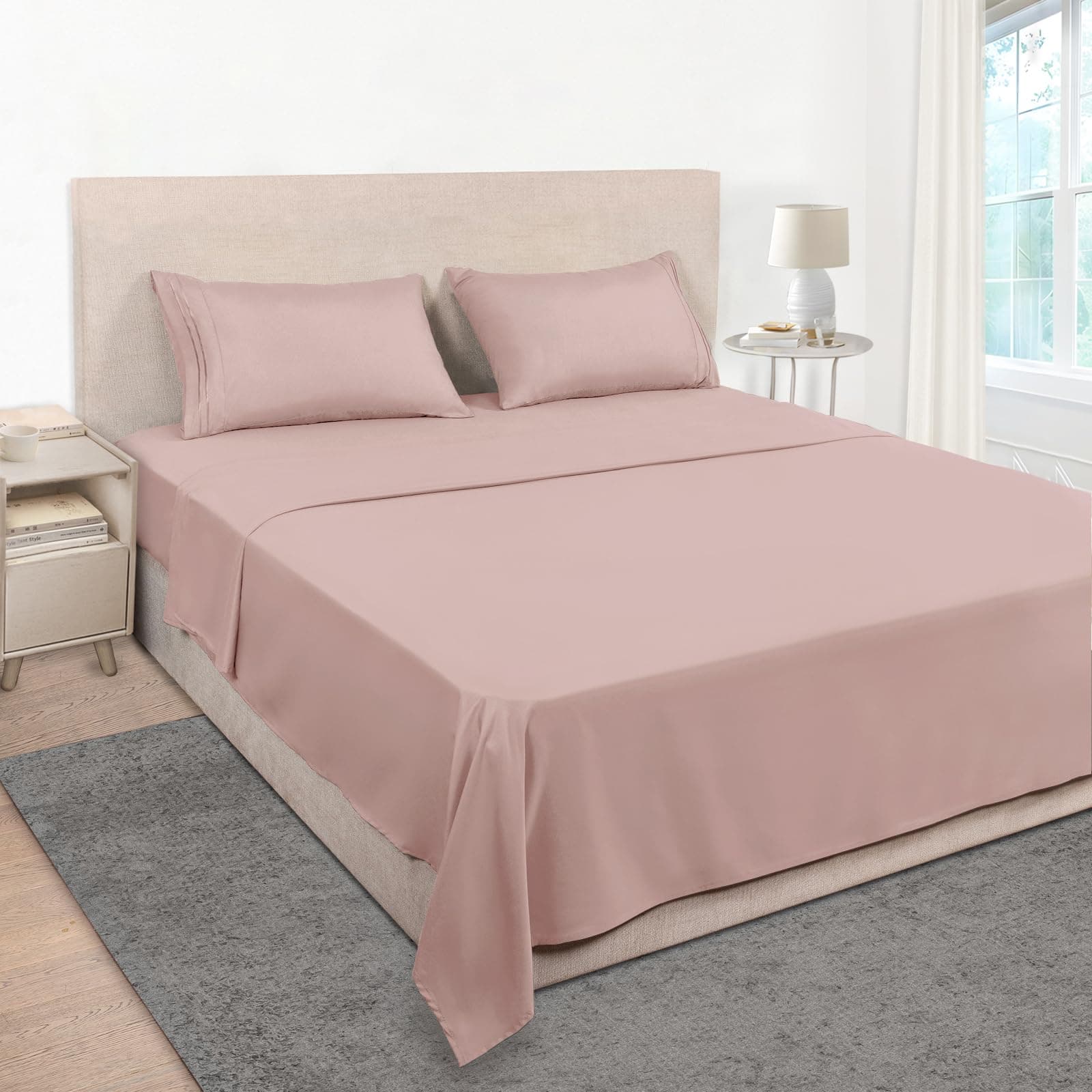 Mejoroom Bed Sheets Set,Extra Soft Luxury Full Sheets with 16 Inch Deep Pocket,Premium Bedding Collection - Breathable Wrinkle Fade Stain Resistant Hypoallergenic - 4 Piece (Full, Dusty Pink)