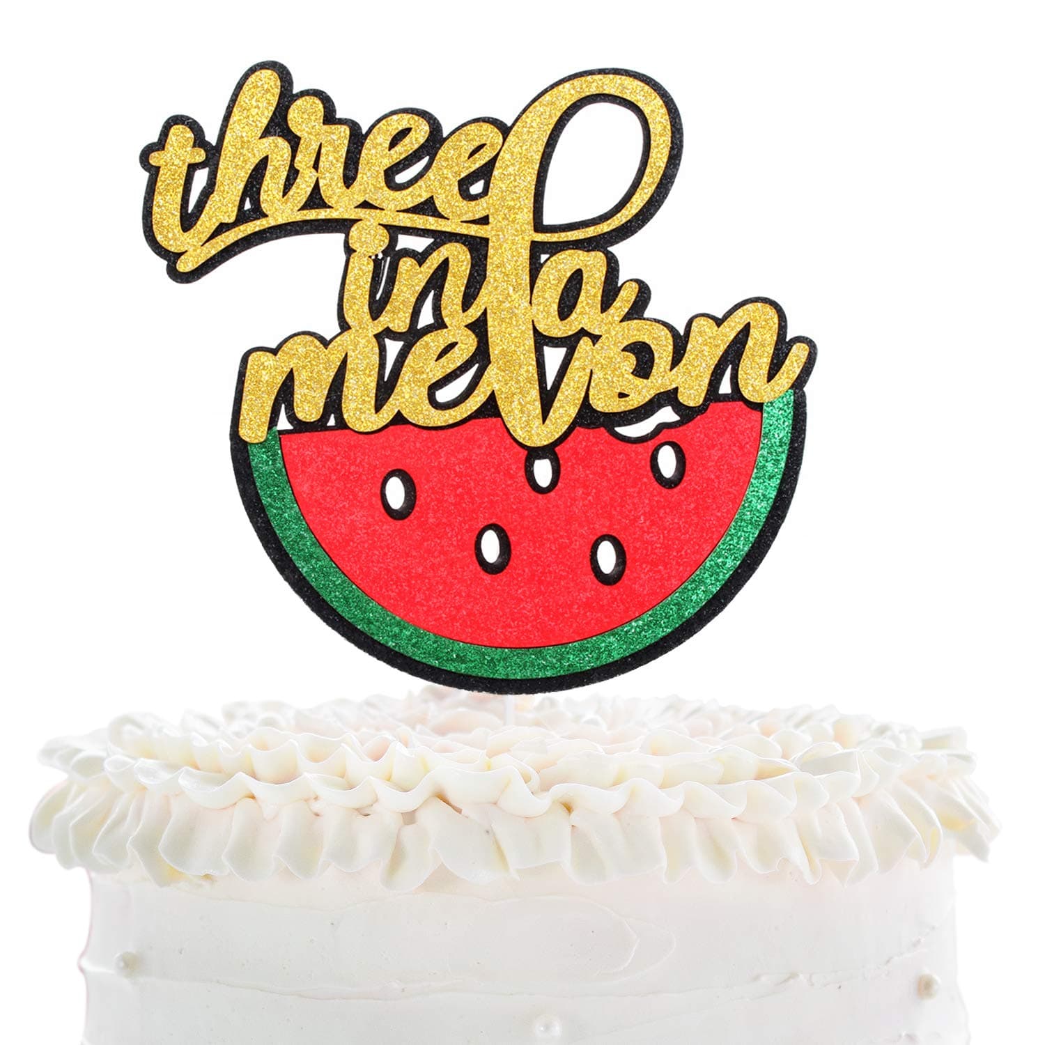 Three In A Melon Birthday Topper - Happy 3rd Birthday Watermelon Cake Décor - Kids Third Birthday Party - Summer Three Years Old Fruity Tutti Party Derocation