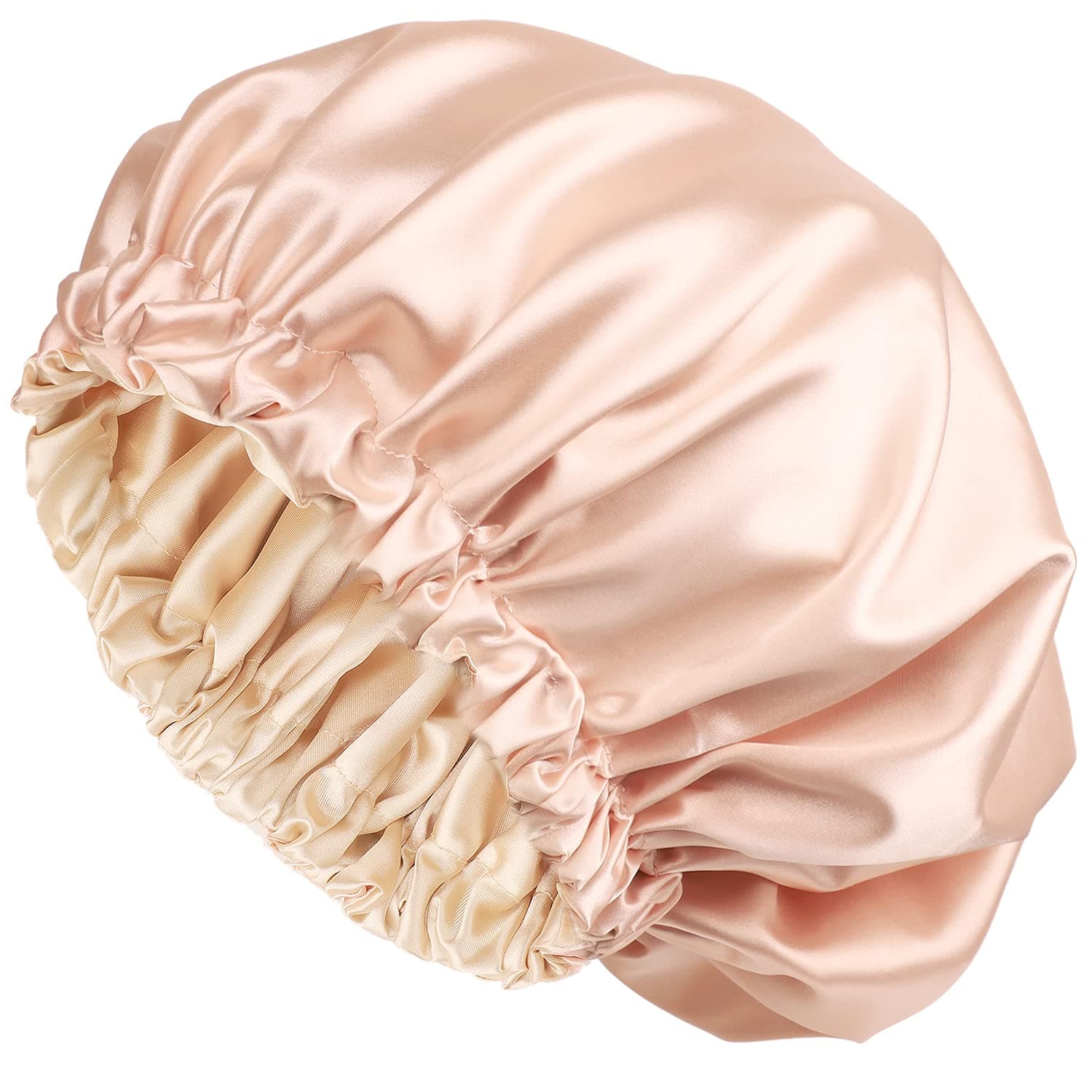 Womens Satin Lined Bonnet Hats Reversible Double Layer Satin Sleeping Beanie Hat with Silk Lining Frizzy Hair Wrap Soft Chemo Turban Pink
