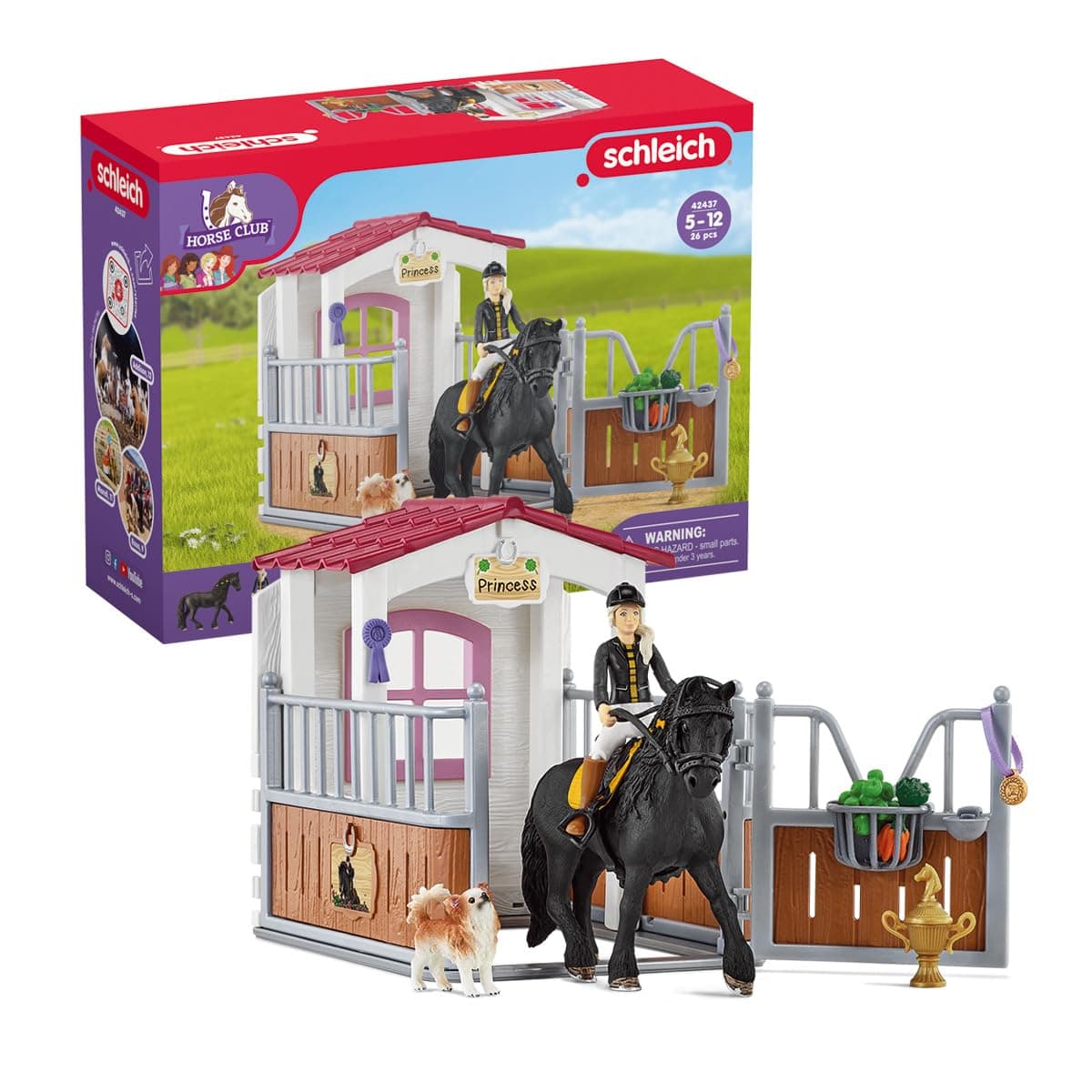 Horse Club - 26 PC Tori and Princess Horse Toy Stall Playset with Dog Figurine and Accessories - Realistic, Posable Rider Figure and Pony Toys for Girls and Boys - Kids Ages 5+ - 42710