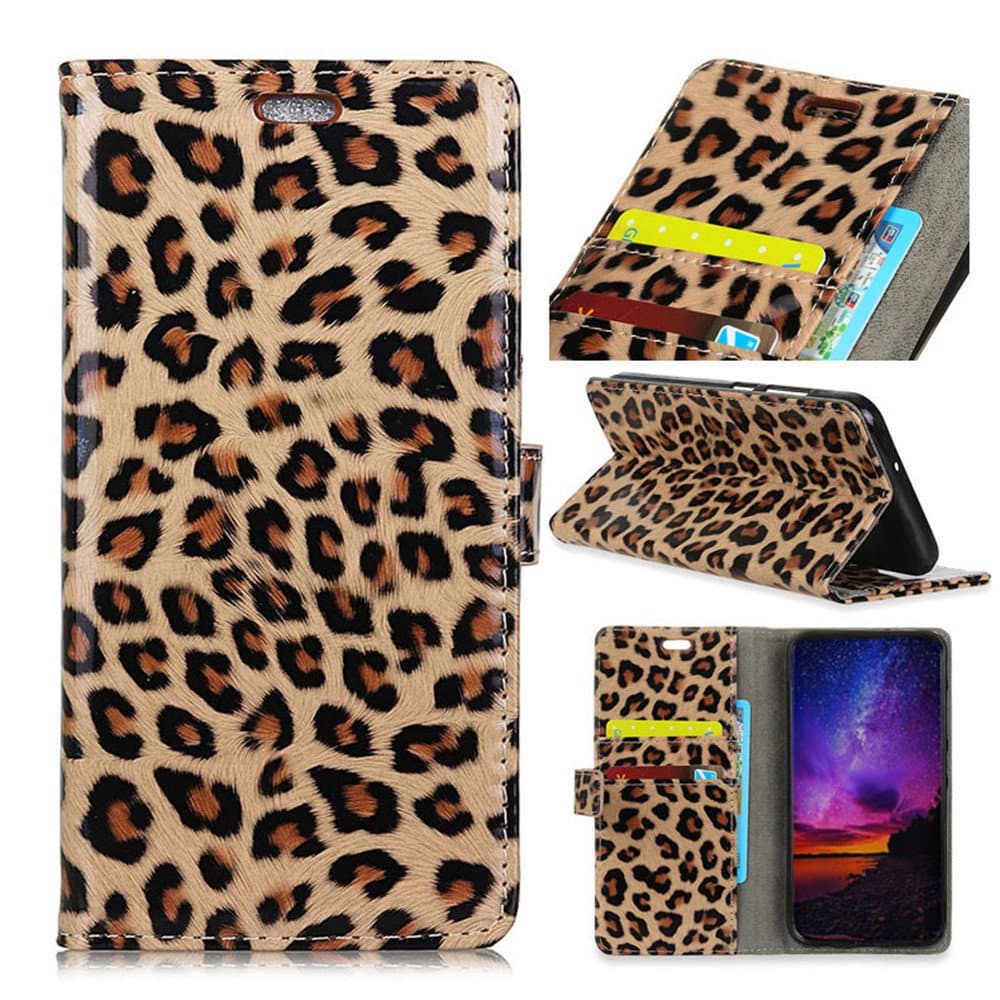 Ensyu Leopard Pattern PU Leather Folio Flip Wallet Stand Book Case Cover Protective Pouch Pocket Phone Skin Shell Bag Bumper with Card Slots and Magnetic Closure for Huawei P Smart/Huawei Enjoy 7S