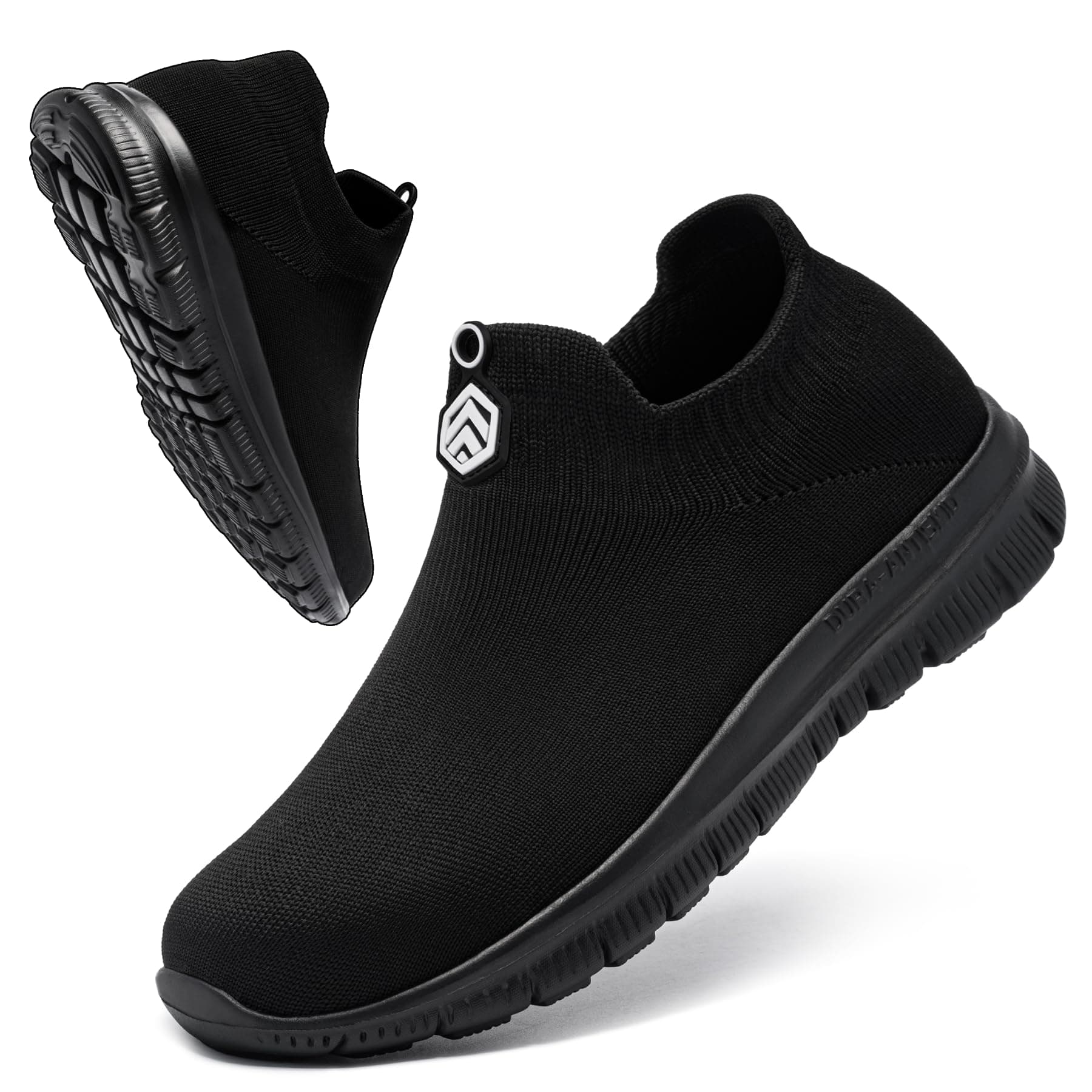 LARNMERN Slip On Steel Toe Shoes Men Women Comfortable Lightweight Work Safety Sneakers Running Walking Tennis Casual Construction Shoes,Black