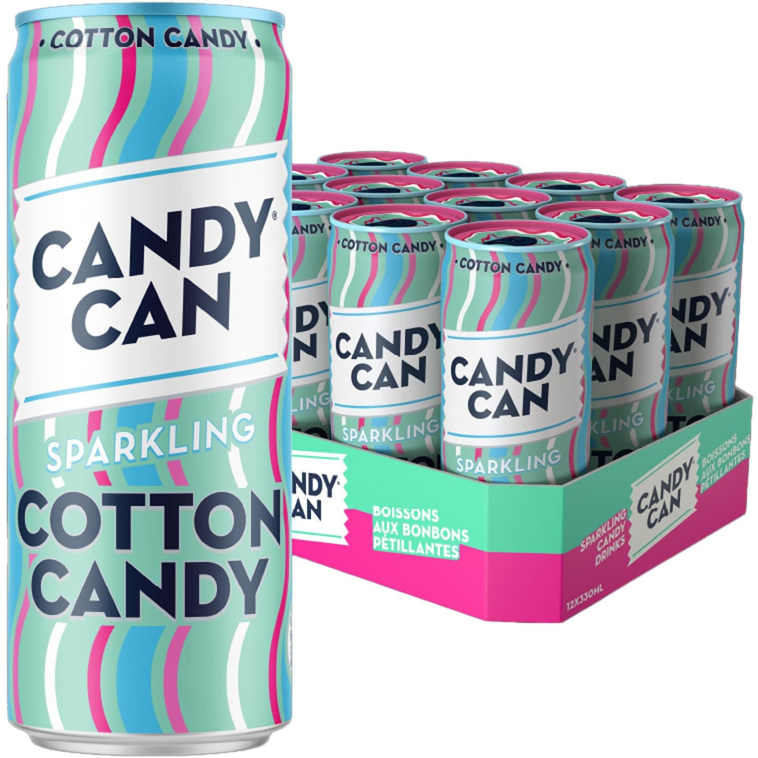 – Candy Can Cotton Candy Fizzy Drink, (12 x330ml Cans), Low Calorie Sparkling Soda with Nostalgic Fairground Cotton Candy Flavour, No Added Sugar, Vegan, Gluten Free