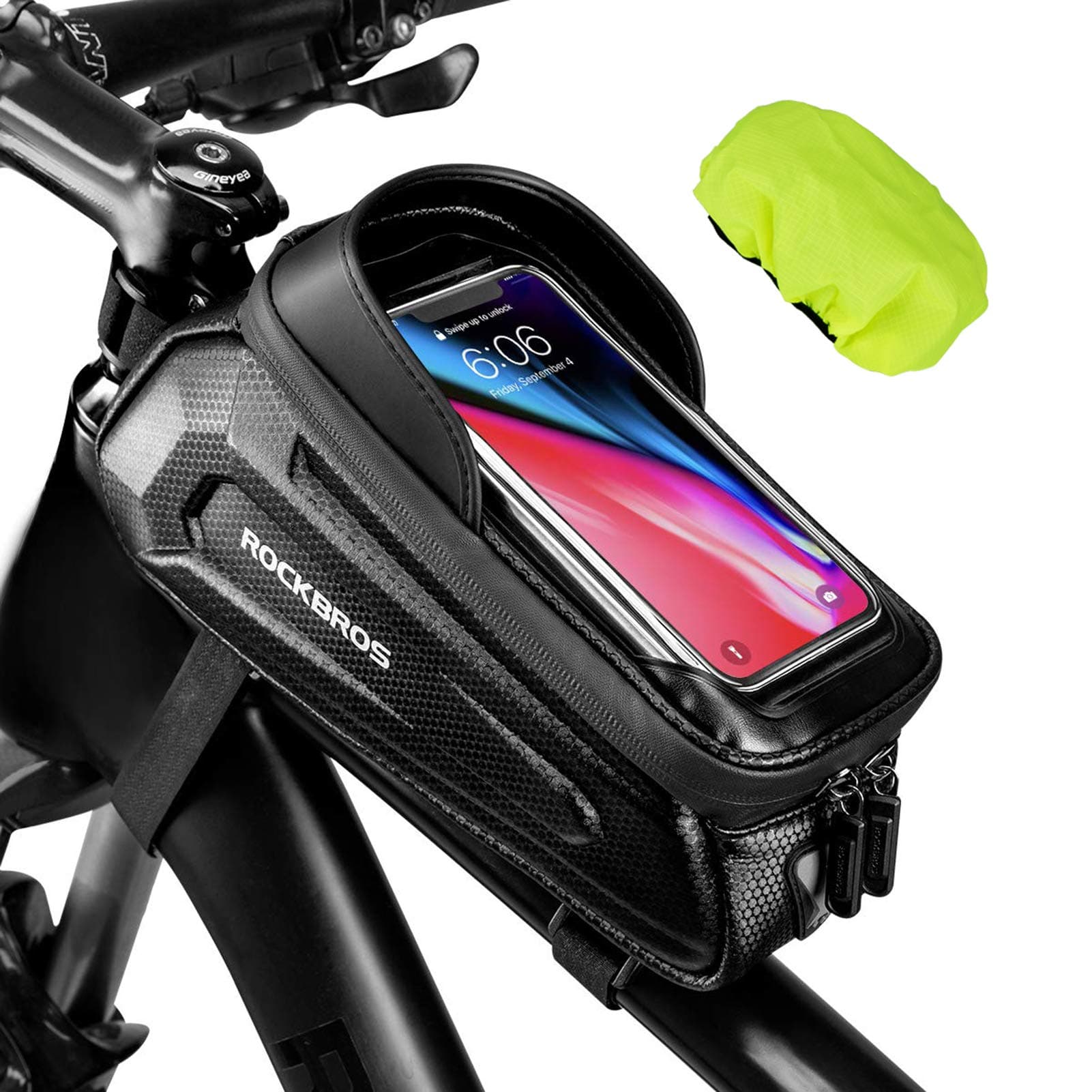 ROCKBROS Bike Bag Phone Mount Bag Bicycle Cycle Accessories Pouch, EVA Waterproof Bike Phone Holder Top Tube Front Frame Bag Handlebar Bags Compatible Phones Under 6.8''