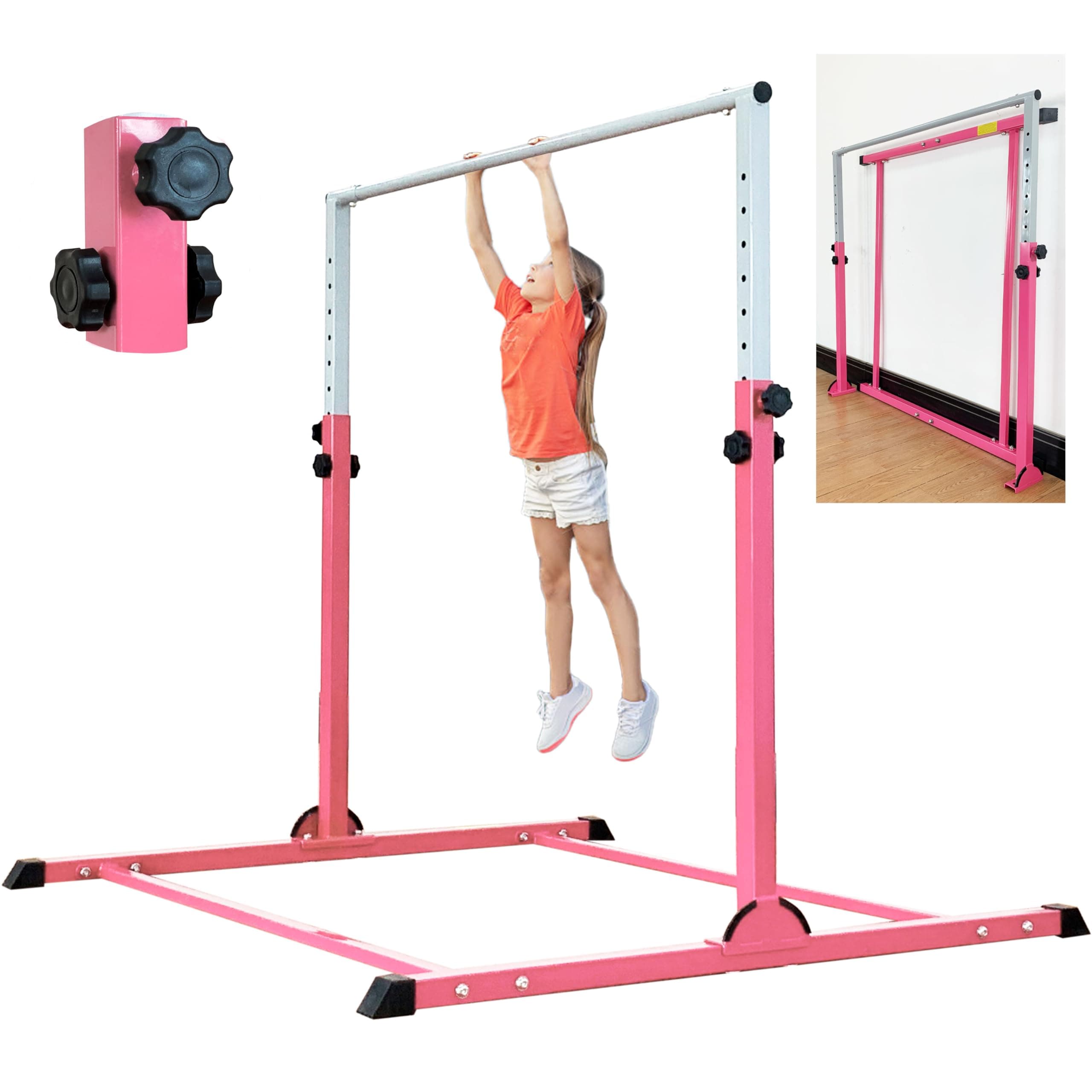 MARFULA Gymnastic Bar with 4 ft Inner Width 5 ft Adjust Height for Kids Kip Bar with 350 lbs Gymnastic Training Equipment for Kids 3-15 Years Home and Club Use