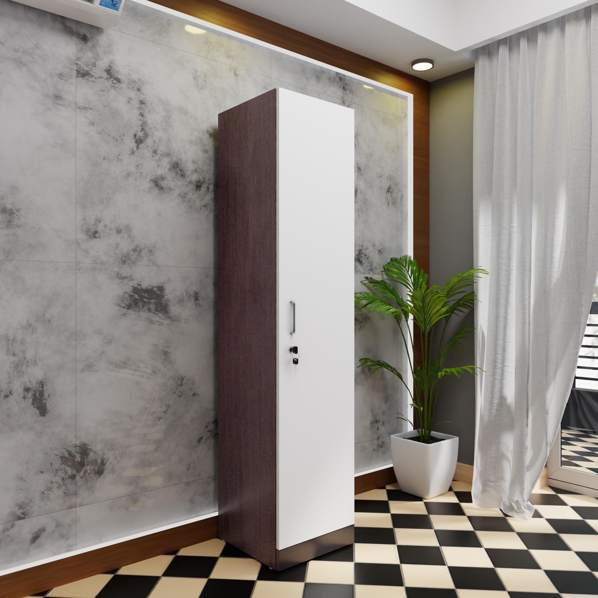 VIKI Wardrobe | Wooden Almirah for Clothes,Door for Bedroom, 1 Door Wardrobe with Doors (Dark Wenge, Frosty White - 40D x 40W x 180H) | 1 Year Warranty | DIY