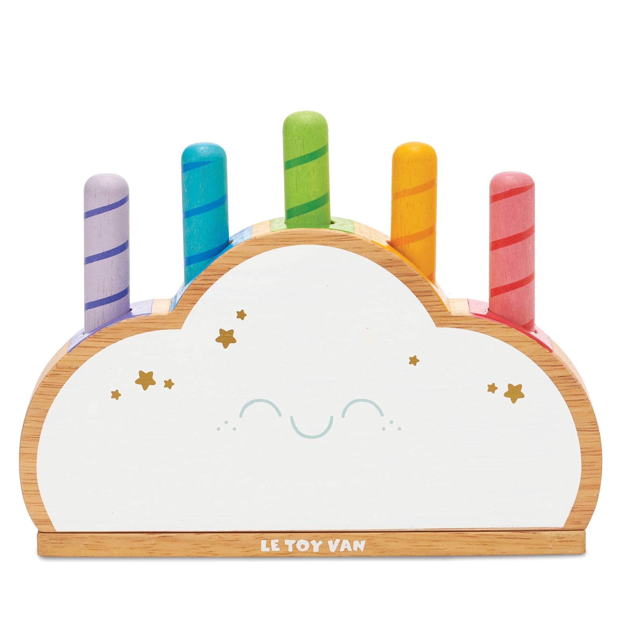 Wooden Baby Sensory Petilou Rainbow Cloud Pop Press and Release Toy | Educational Baby Sensory Montessori Toddler Learning Toy - Suitable for 18+ Months