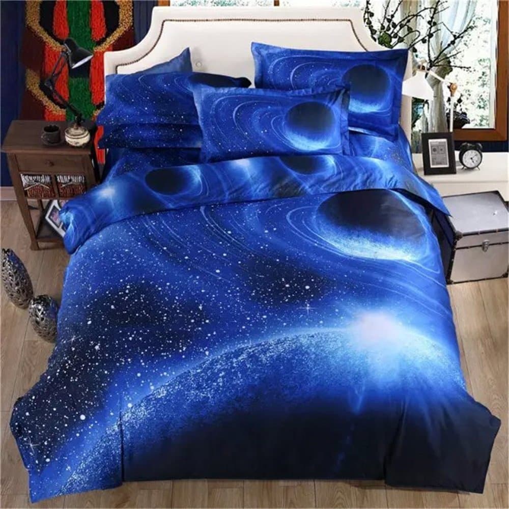 FaloUM Queen Size Hipster Galaxy Kids Bedding Sets,Universe Outer Space Themed Galaxy Duvet Bed Sheet,100% Polyester(No Comforter),Queen Size 4Pc