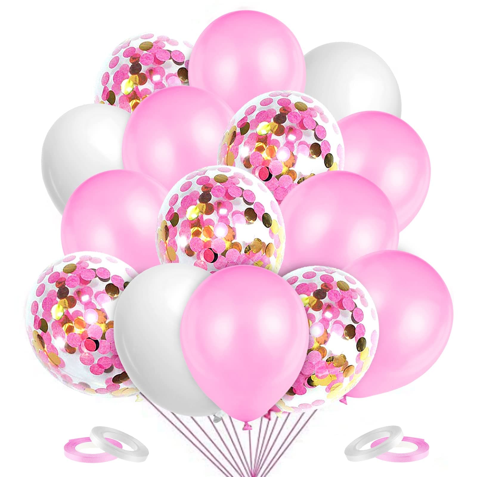 60 Pieces Pink Balloons, Pale Pink Confetti Balloon, Pink and White Latex Helium Balloons 12 Inch for Girl's Birthday & Christening, Baby Shower, Disney Princess, Wedding Party Decorations