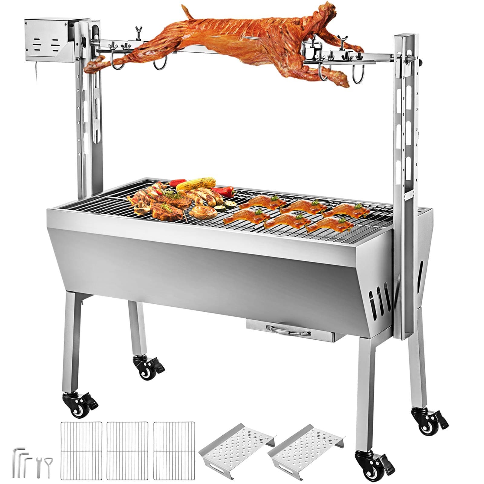 BBQ Rotisserie Kit Rotisserie Grill 40KG/88 LBS Electric Grill 25W Roaster Charcoal Spit Roast Machine 25W Charcoal Bearing Lamb Spit Roaster Hog Roasting Machine for Outdoor Picnic Camping