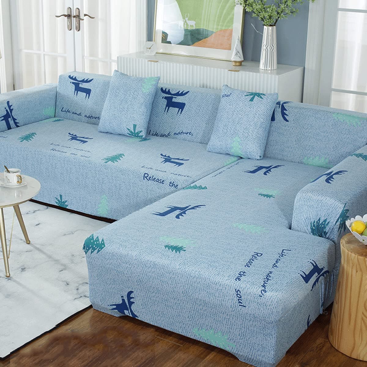 2 pcs Sectional Couch Covers, Printed L-Shaped , Stretch Couch Slipcovers for Sectional Sofa,Suitable for Combined Chaise Longue Cover (Pattern XILU, 3 seat+ 4 seat )