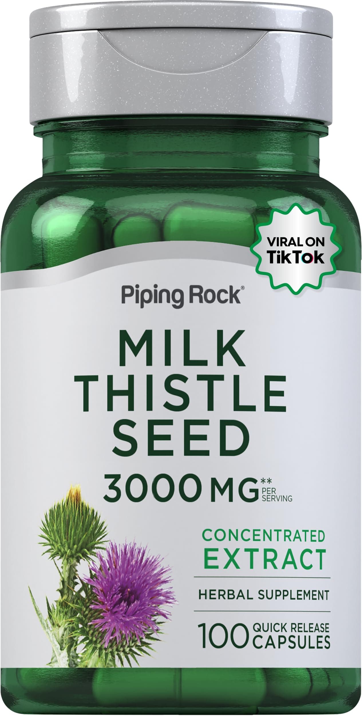 Piping Rock Milk Thistle Supplement | 100 Capsules | Concentrated Herbal Extract | Non-GMO, Gluten Free