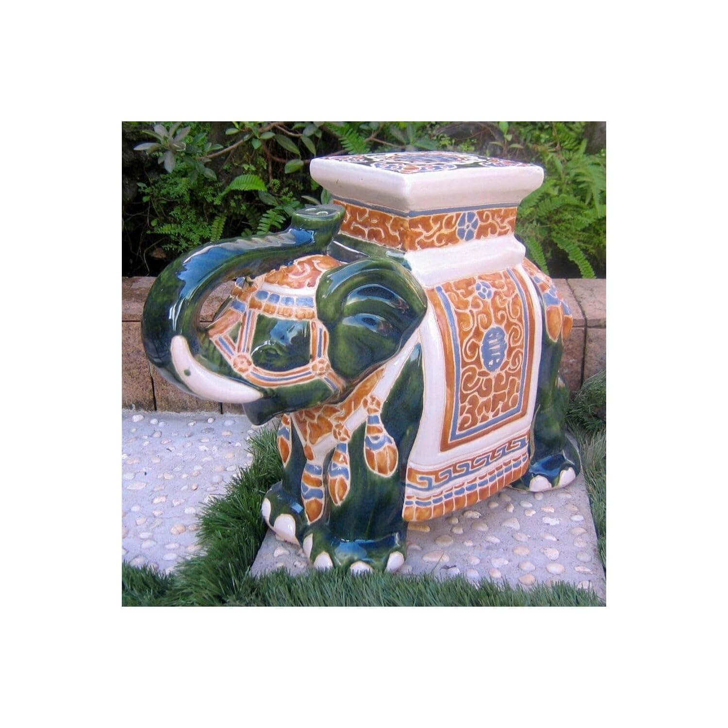 International Caravan Furniture Piece Large Porcelain Elephant Stool