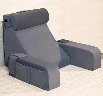 - Reading Pillow with Arm Support & Headrest | Backrest Pillow for Bed | High-Resilience Foam Bed Back Support Pillow for Reading, Working & Relaxing | Removable Velvet Cover (Grey)