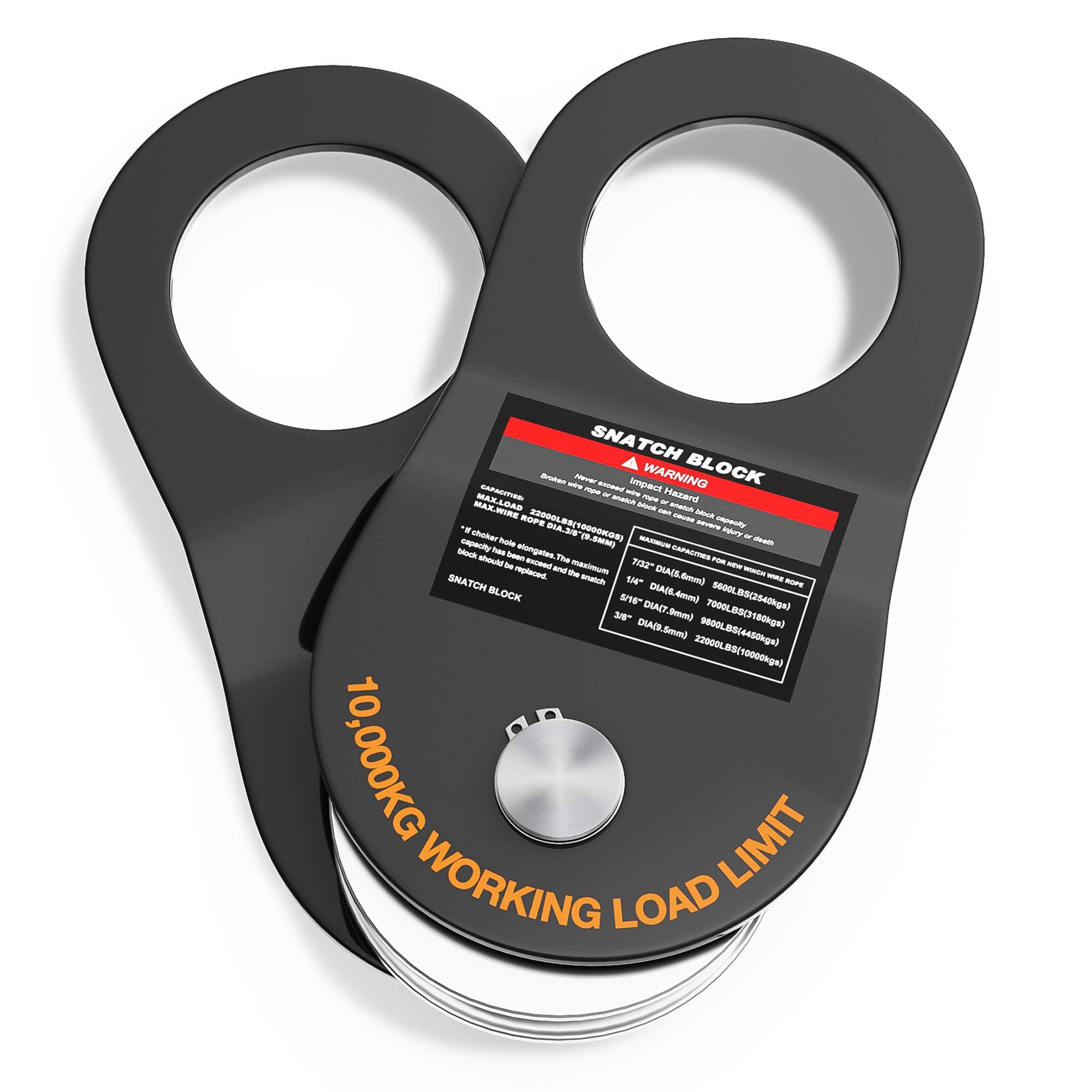 Snatch Block 10T Towing Winch Pulley Off-Road Recovery Accessories Heavy Duty, 22000lb Capacity (Black)