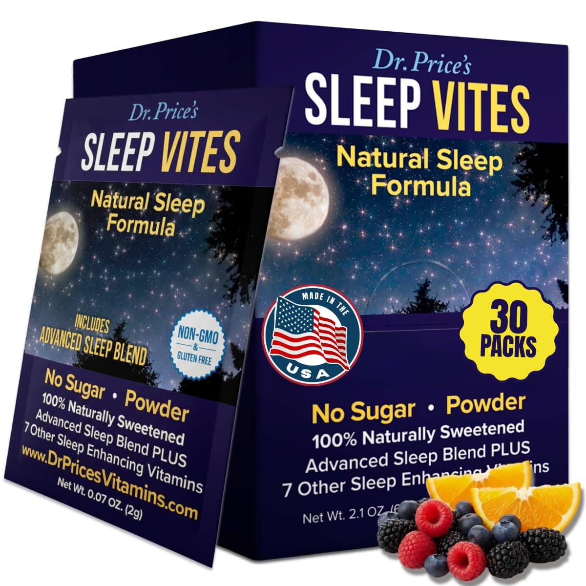 Dr. Price’s Natural Sleep Aid Powder – Berry-Citrus, 30 Packs | Sleep Powder Drink Mix with Magnesium, Microdose Melatonin & Tryptophan | Sleep Support for Adults | Doctor-Formulated, Made in USA