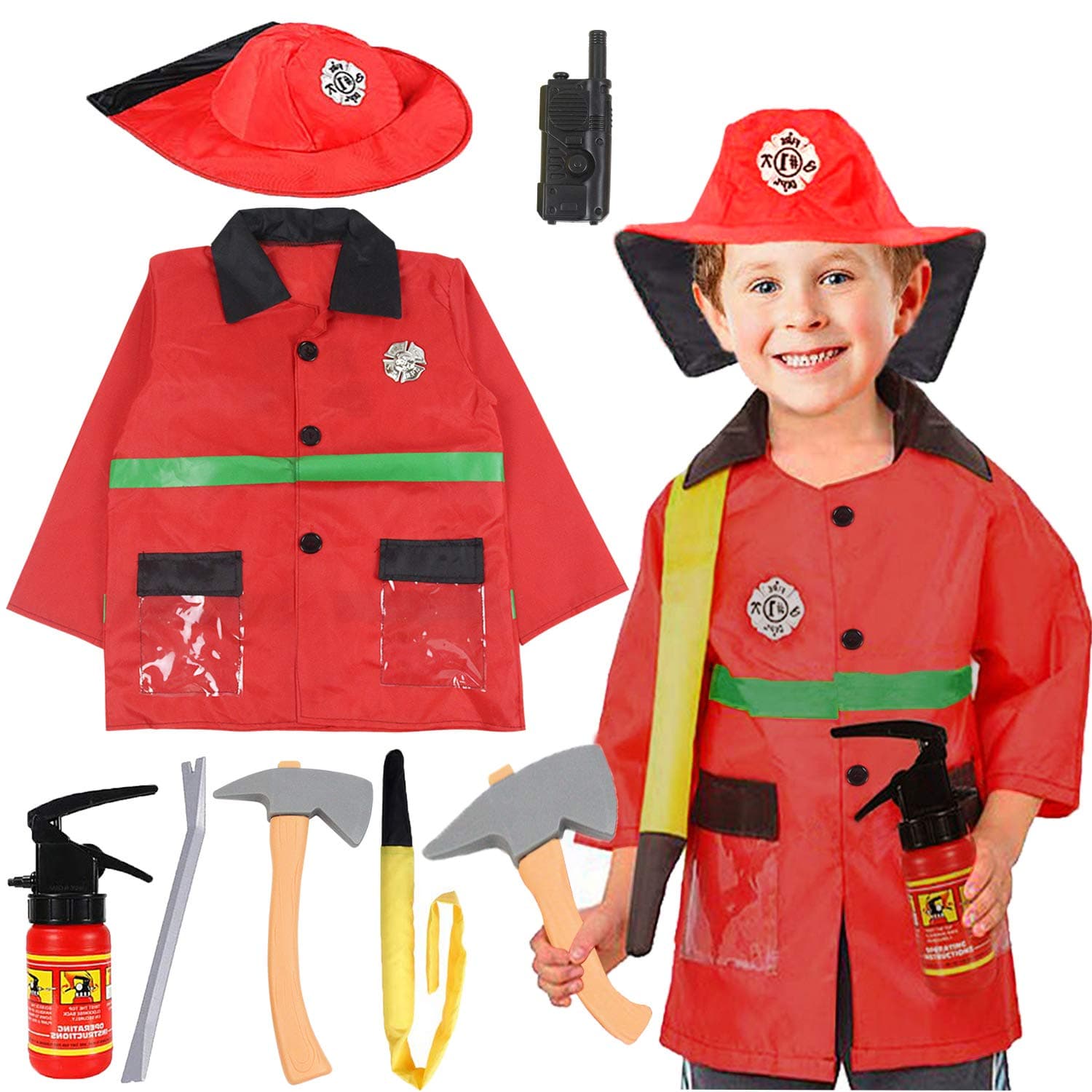 SATKULL Kids Construction Worker Costume Fireman Dress Up 5-6 Year Kids Boys Gifts