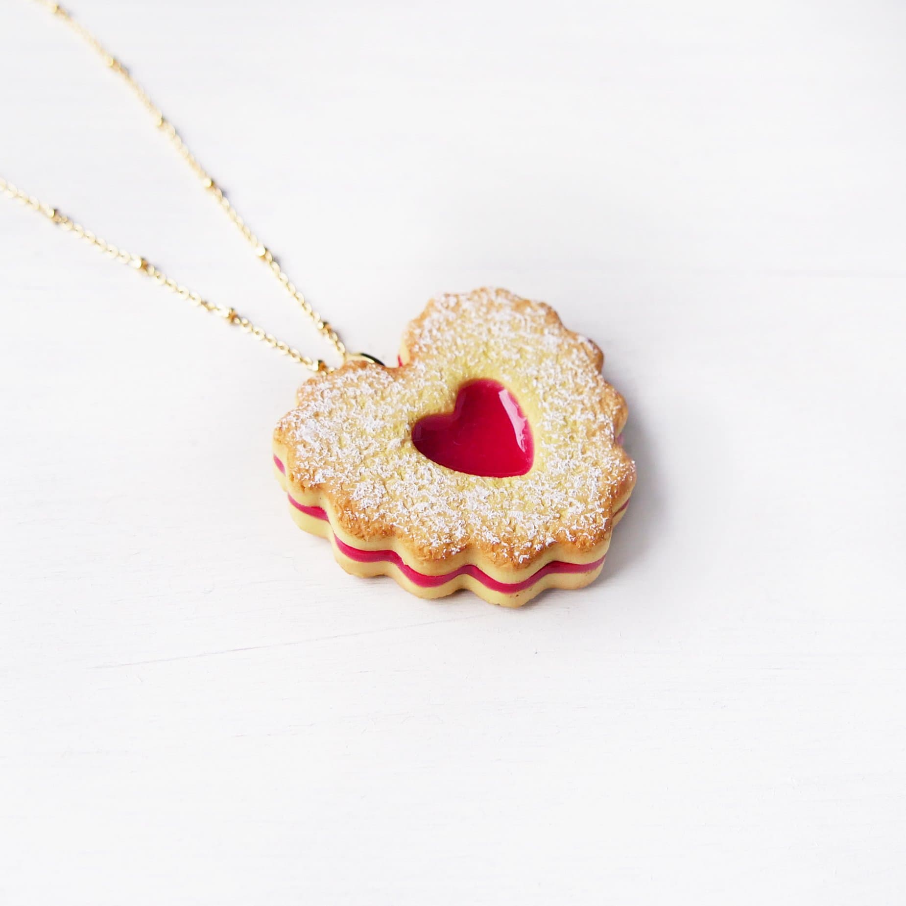 Cute Heart Shape Jam Cookie Necklace, Marmalade Biscuit Jewelry, Linzer Heart Jewelry,Kawaii,perfect for Christmas gift