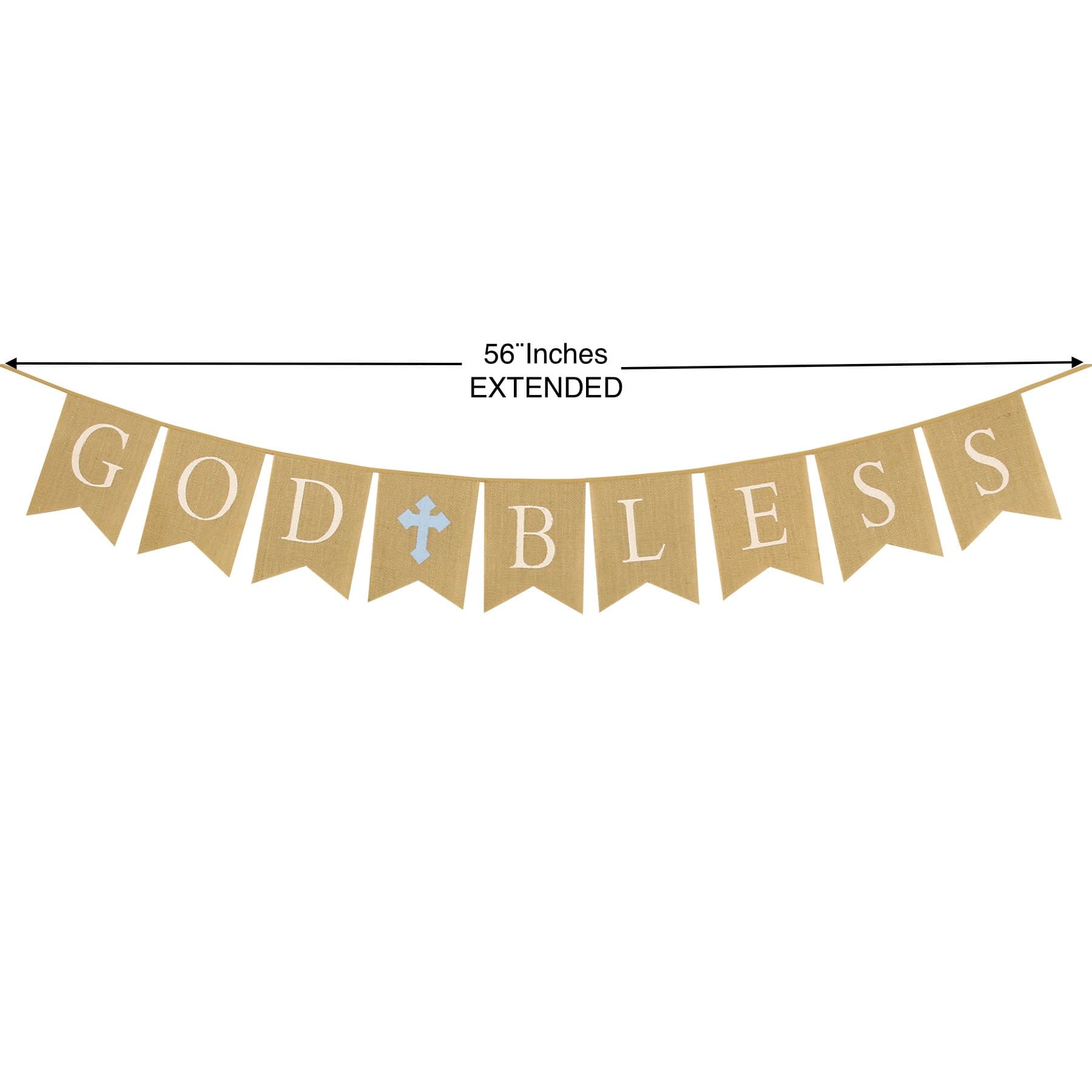 Communion Party Banner, Baptism Christening Decoration, God Bless Banner Blue Cross, Large Size 56", Premium Burlap Material (Blue)