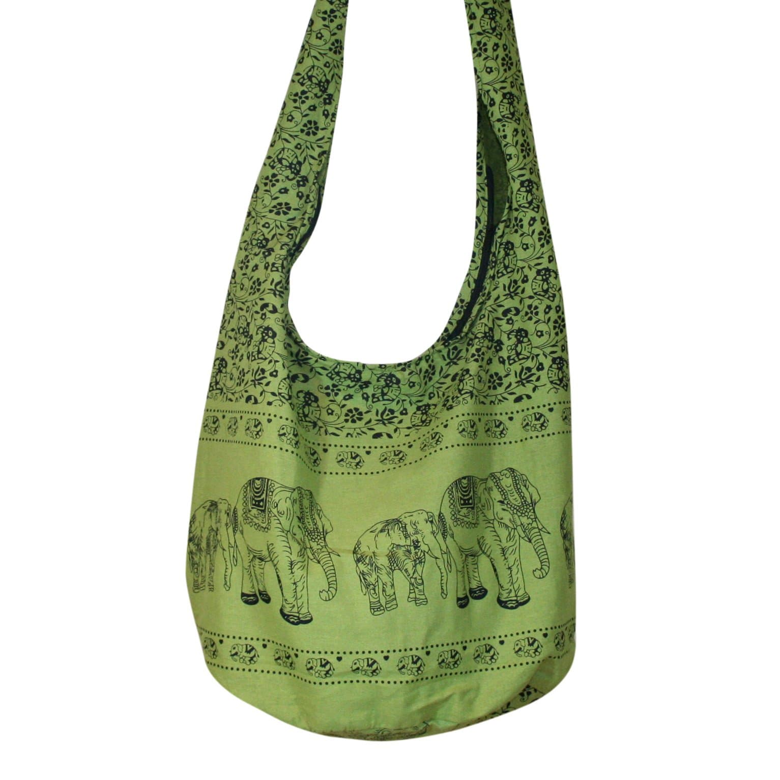 Hippie Elephant Sling Crossbody Bag Shoulder Bag Purse Thai Top Zip Handmade New Color : Light Green