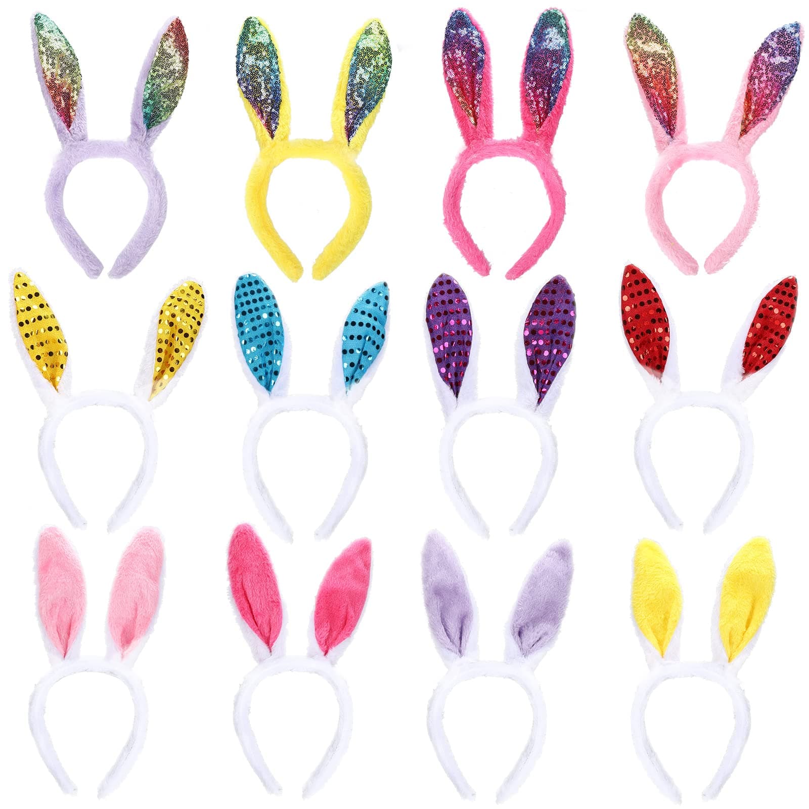FunsLane Easter Bunny Ears Headbands, 12Pcs Plush Rabbit Headband for Easter Party Favor Costume Dress Up Accessories, Gift for Kids Cosplay Bunny Ears Headbands