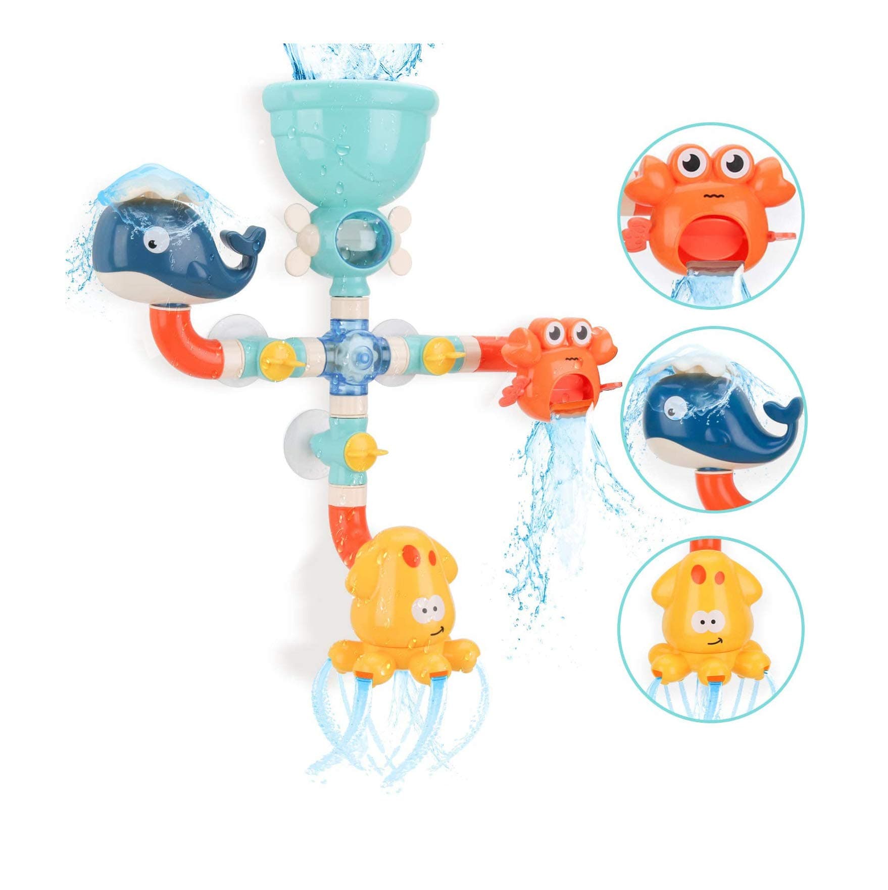 khBath Toys DIY Pipes, Cute Animal Water Spray Baby Bath Toys, Bathtub Toys for Toddlers Kids 1 2 3 4 5+ Years Old Girls Boys-Gift Box