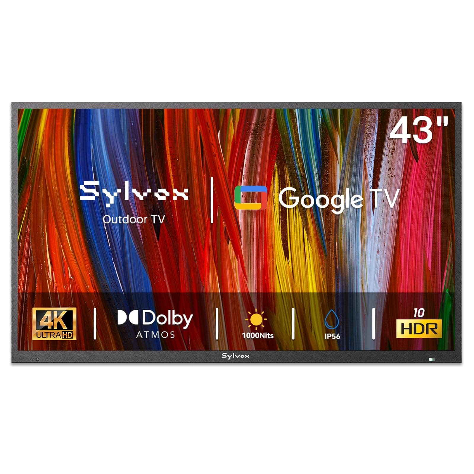 - SYLVOX Outdoor TV, 43 inch Smart TV Waterproof Outdoor TVs, 4K Weatherproof Television for Outside, Support Google Assistant, Chromecast, 1000 nit Brightness Partial Sun (Deck Pro 2.0/2024)