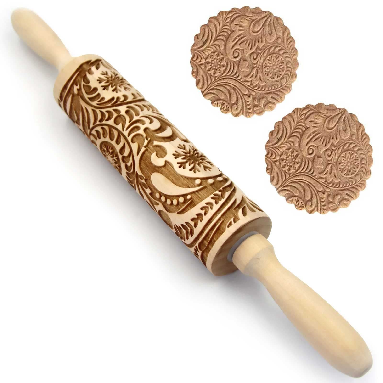 Gihunk Embossed Rolling Pins, Patterned rolling pin, Flower rolling pin, Engraved rolling pin, 3D Rolling Pin for Wedding, Holiday, Christmas, Mother, Friends (Wisteria 1)