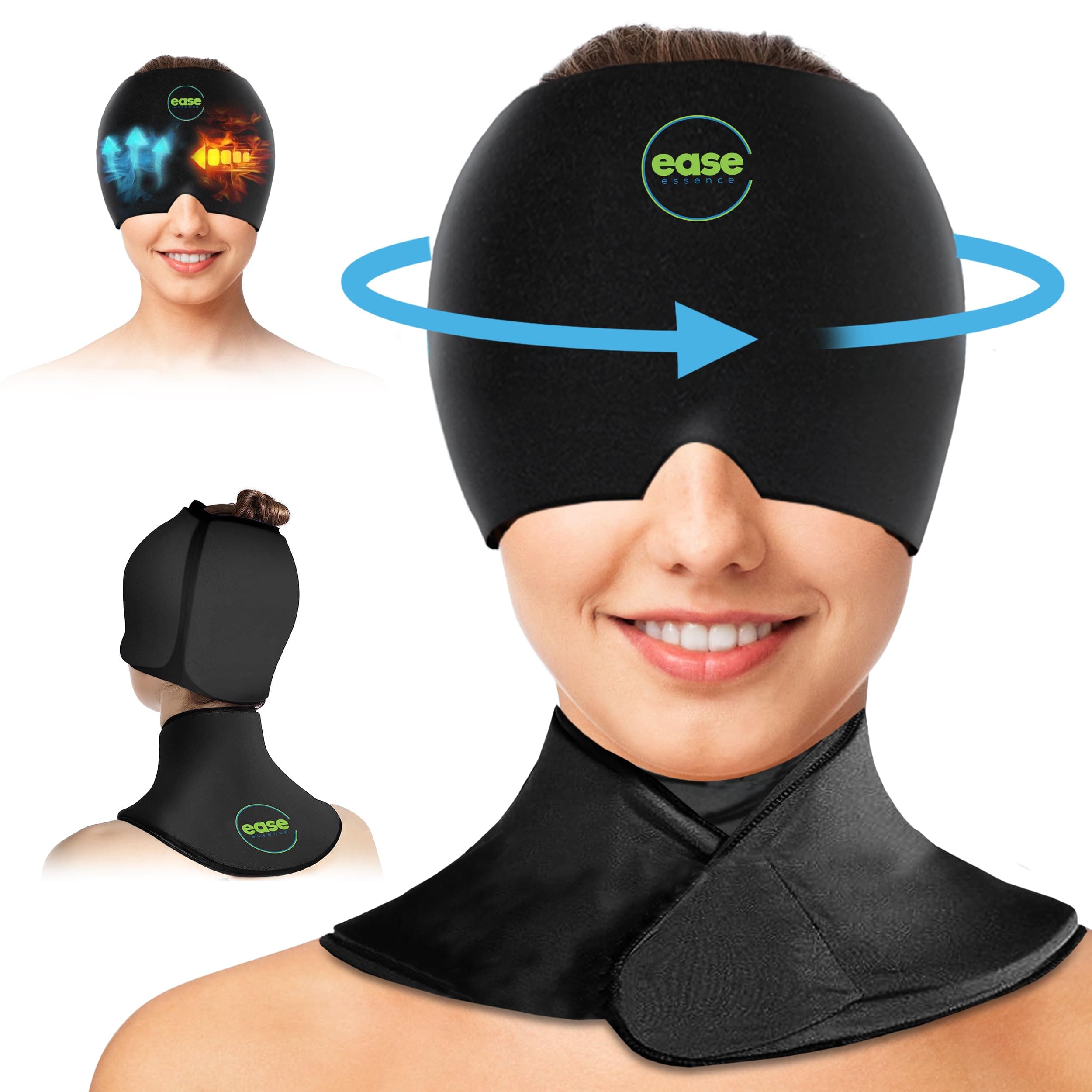 Migraine Relief Cap & Neck Wrap Set - 2 Piece Soothing Headache Relief Cap with 20% Extra Gel - Headache Hat for Migraines - Cold Ice Head Wrap Products for Stress, Tension, Hangover & Puffy Eyes