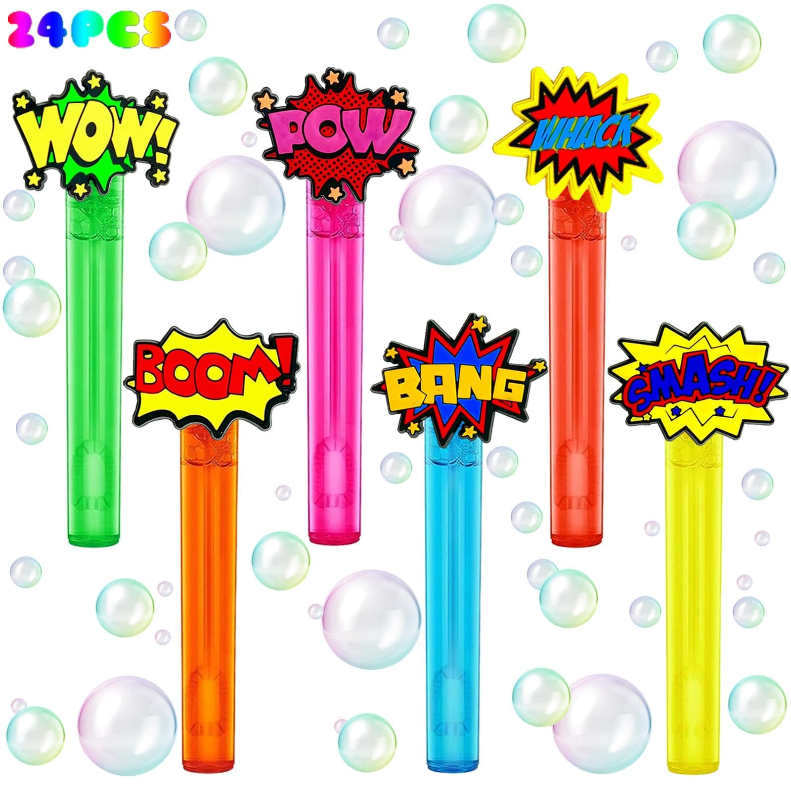 Superhero Party Favors,24Pcs Hero Word Bubble Wands for Kids,Cool Bubble Wand for Superhero Party Supplies,Classroom Prizes Pinata Goodie Bag Stuffers Gift