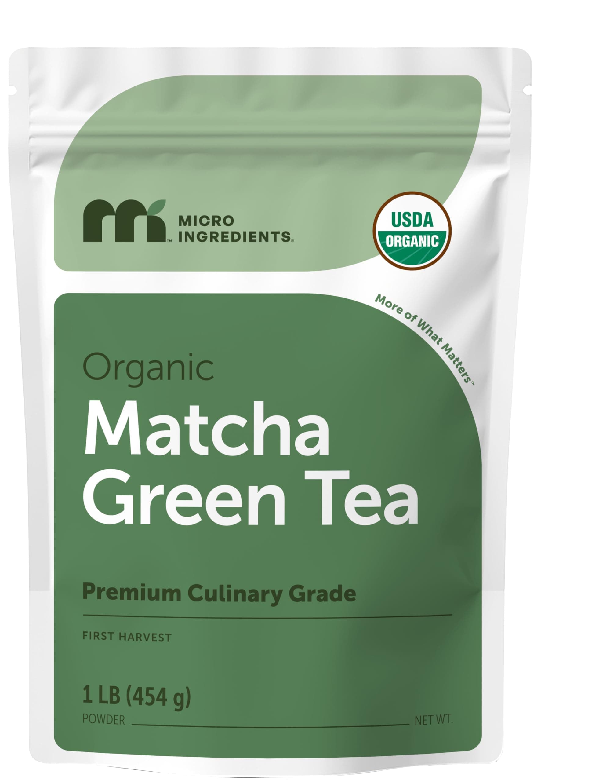 Micro Ingredients Organic Matcha Green Tea Powder, First Harvest, Culinary Grade from Japan, 100% Pure & Unflavored, Great for Tea, Latte, & Smoothies, Non-GMO, No Sugar, Eco-Friendly Packaging, 1 Lb