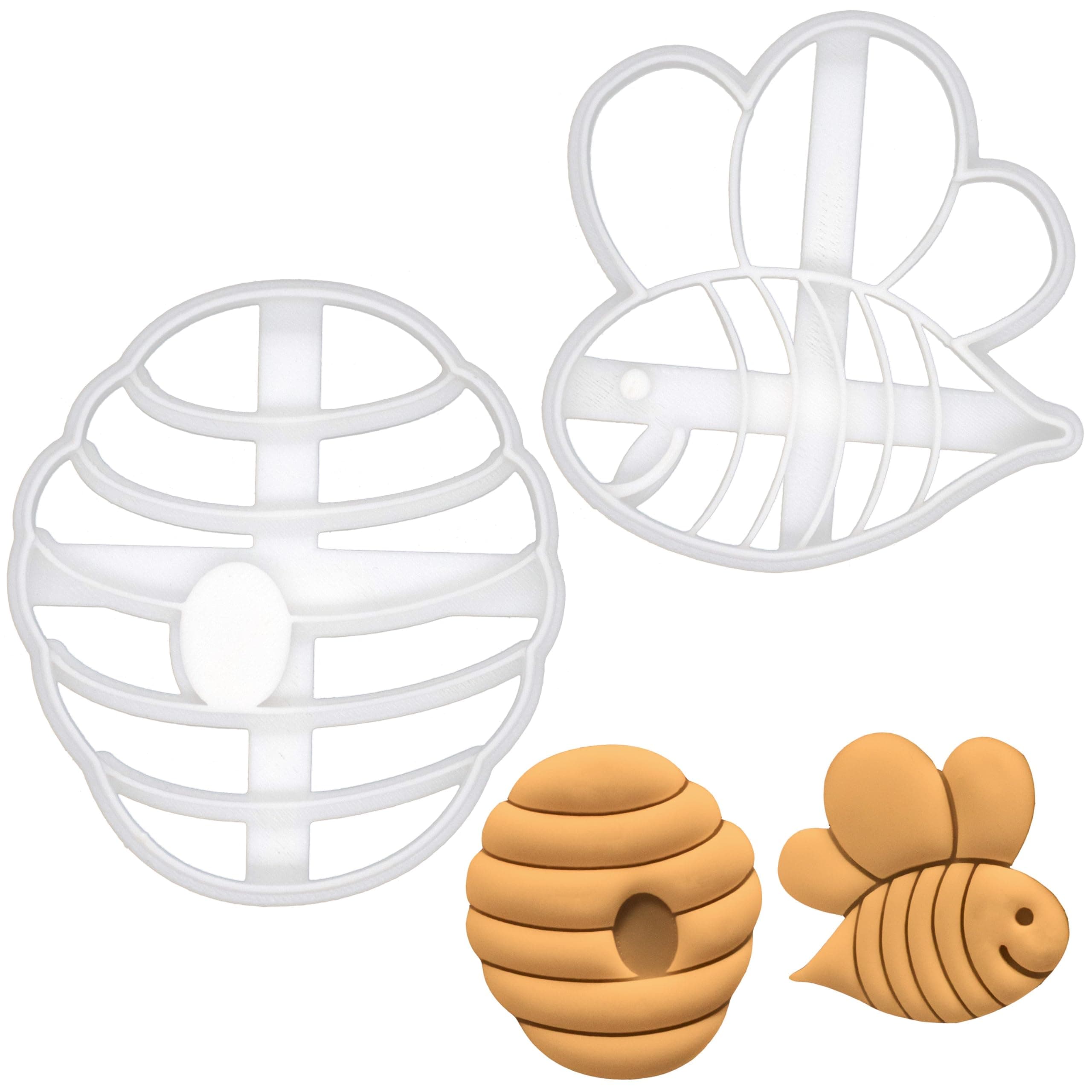 Set of 2 Cute Bee & Bee Hive Cookie Cutters - Detailed Design, 5mm Thickness, Dishwasher Safe