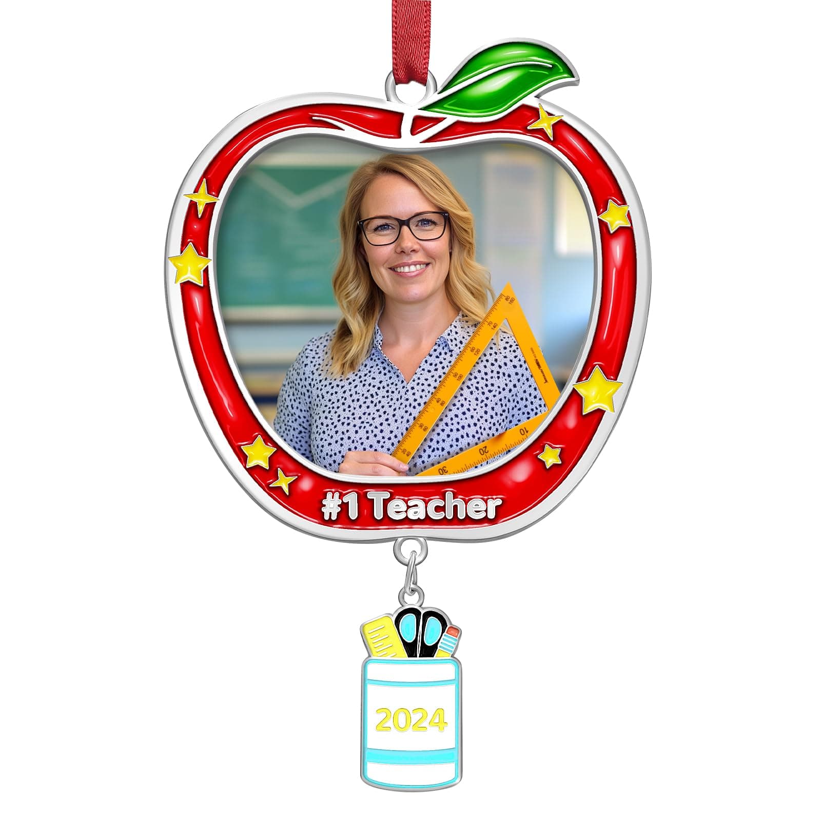 VoziSpace Personalized Teacher Christmas Photo Ornament 2024 – #1 Teacher Picture Frame Keepsake Ornament, 1st Teacher Xmas Tree Ornament, Teaching Keepsake, Best Teacher Ornament Gifts