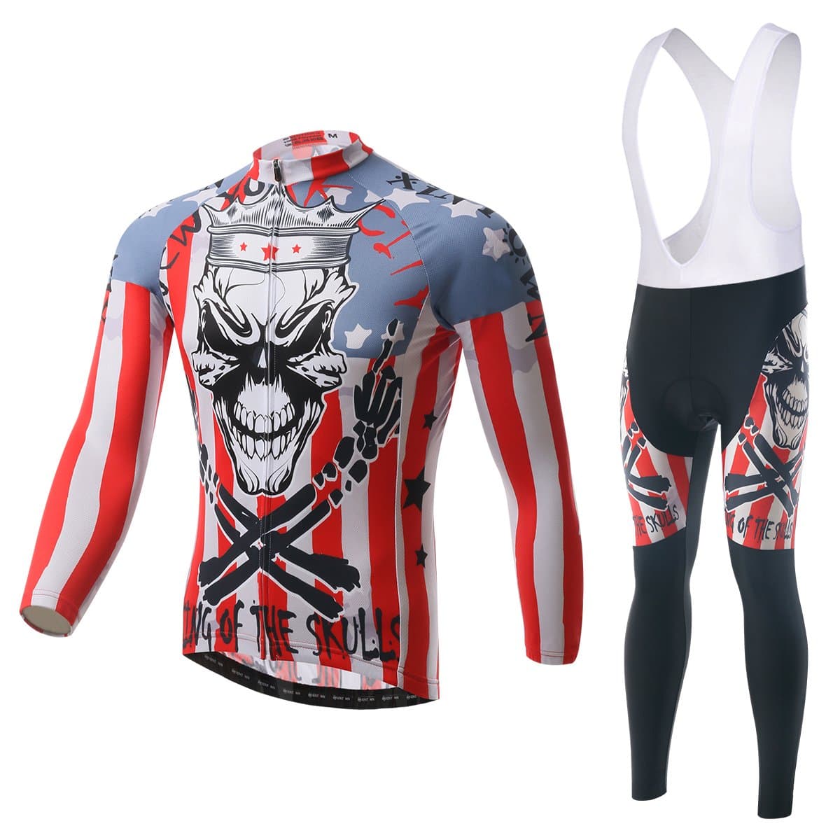 Vintage Cycling Jersey Men's Skeleton King Mountain Bike Bicycle Long Sleeve Tops Quick Dry Cheap Bibs Clothing CN XXL/US L